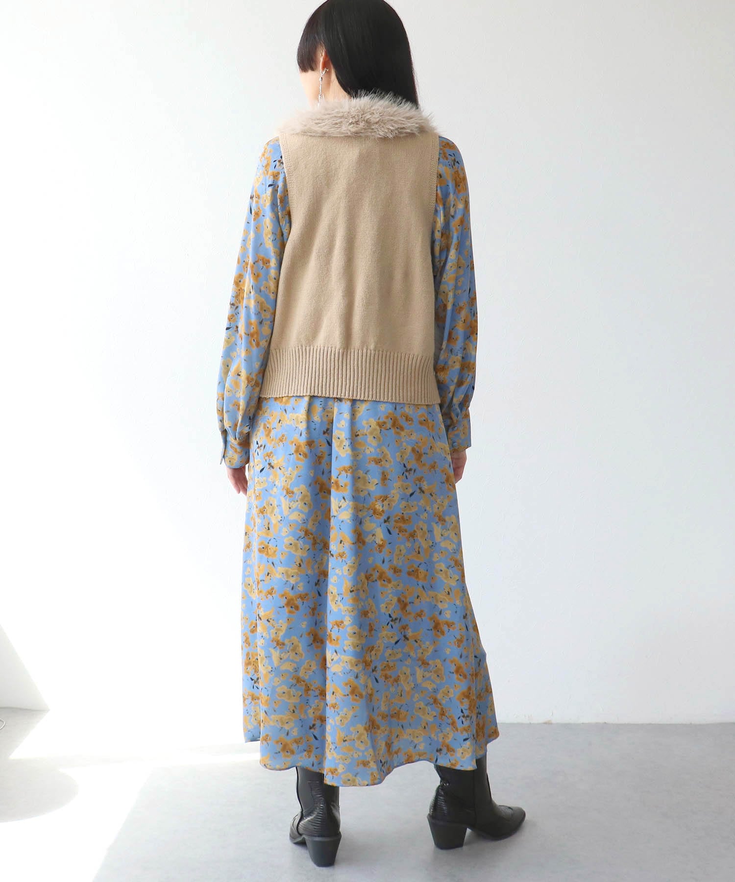 フェイクファー切替ジレ