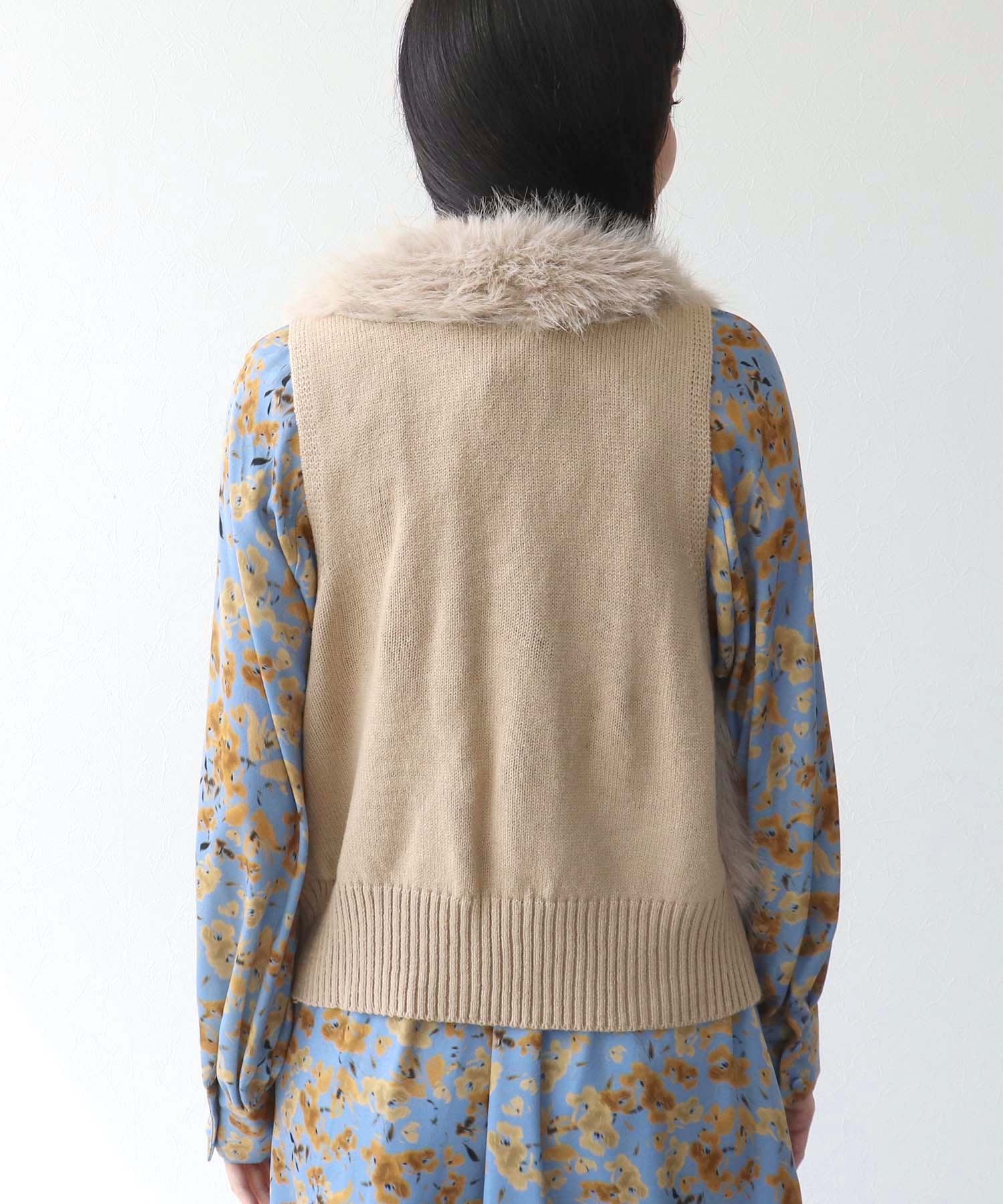 フェイクファー切替ジレ