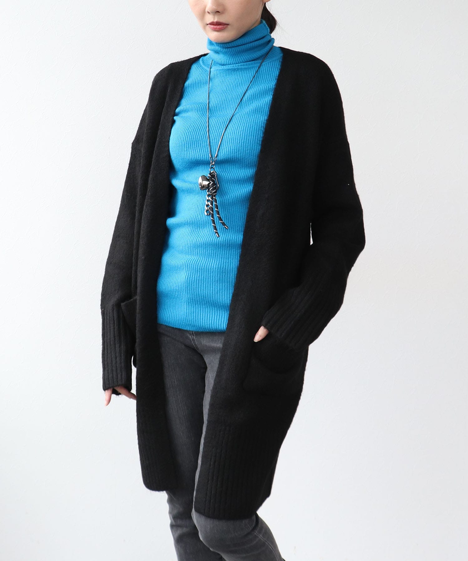 ポケット付きロングスキッパーカーディガン