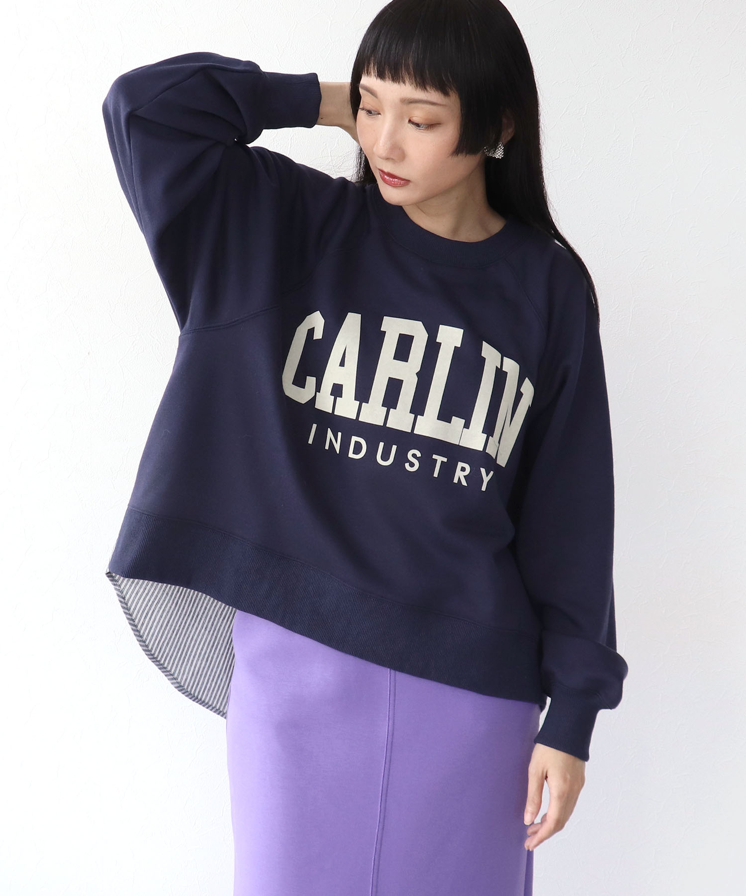 《WEB先行発売》シャツリメイク風カレッジロゴプルオーバー