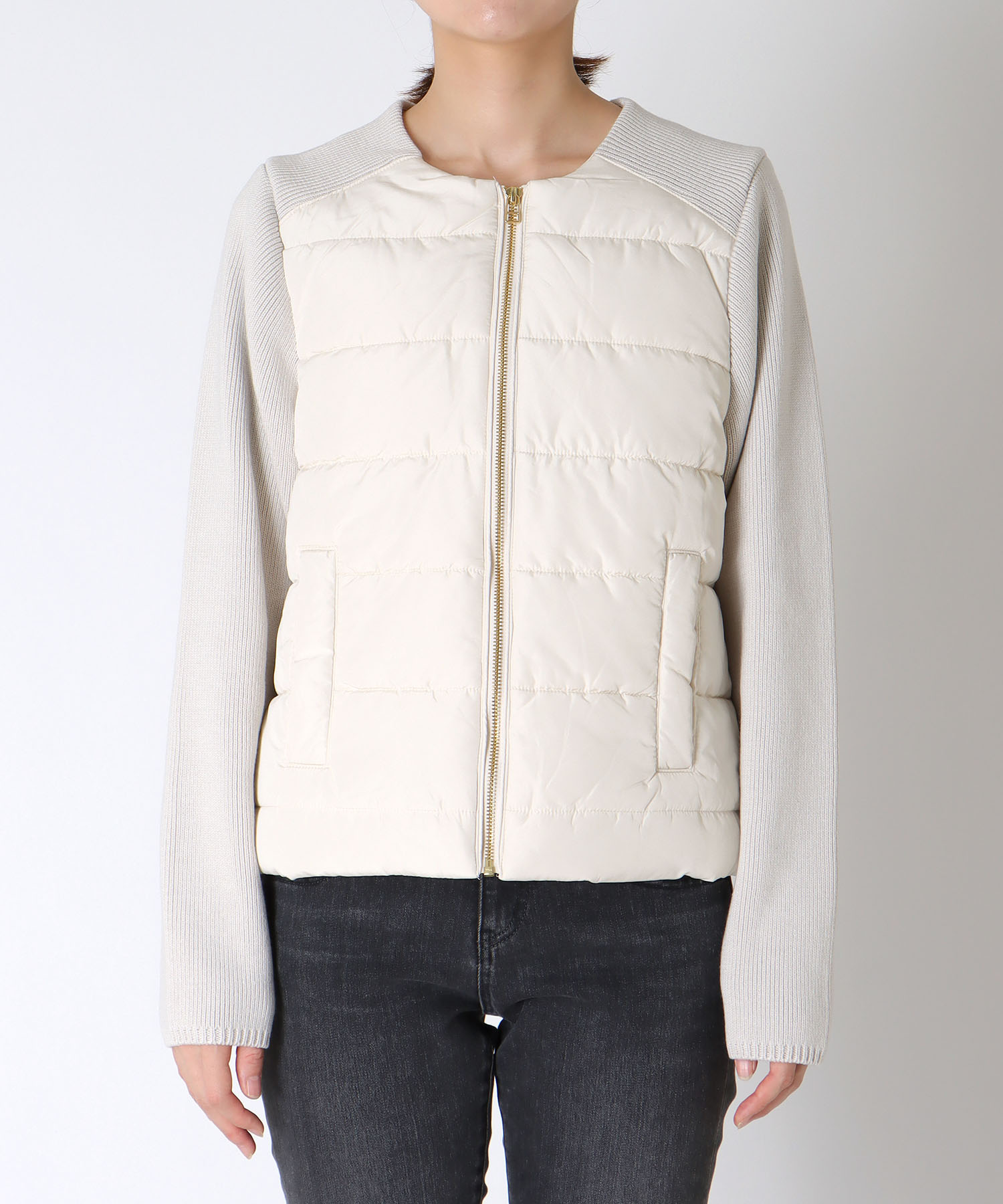 中綿×ニット切替ノーカラージャケット