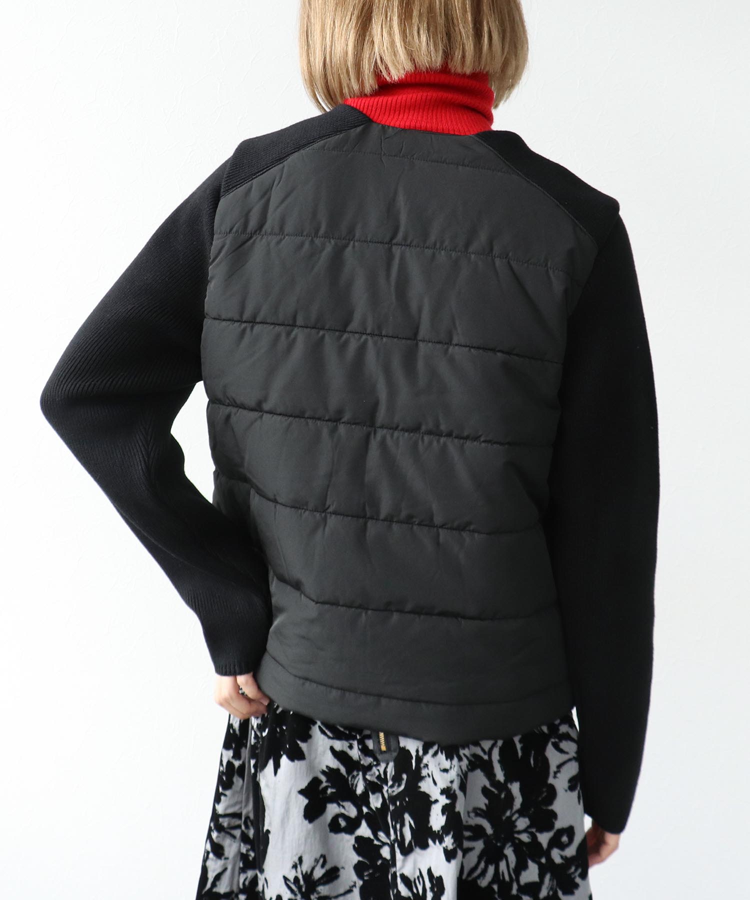 中綿×ニット切替ノーカラージャケット