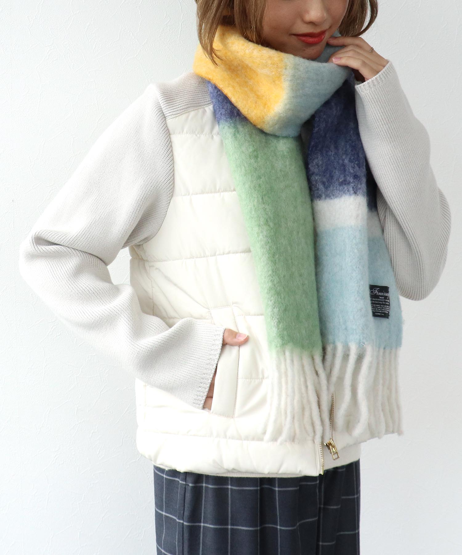 中綿×ニット切替ノーカラージャケット