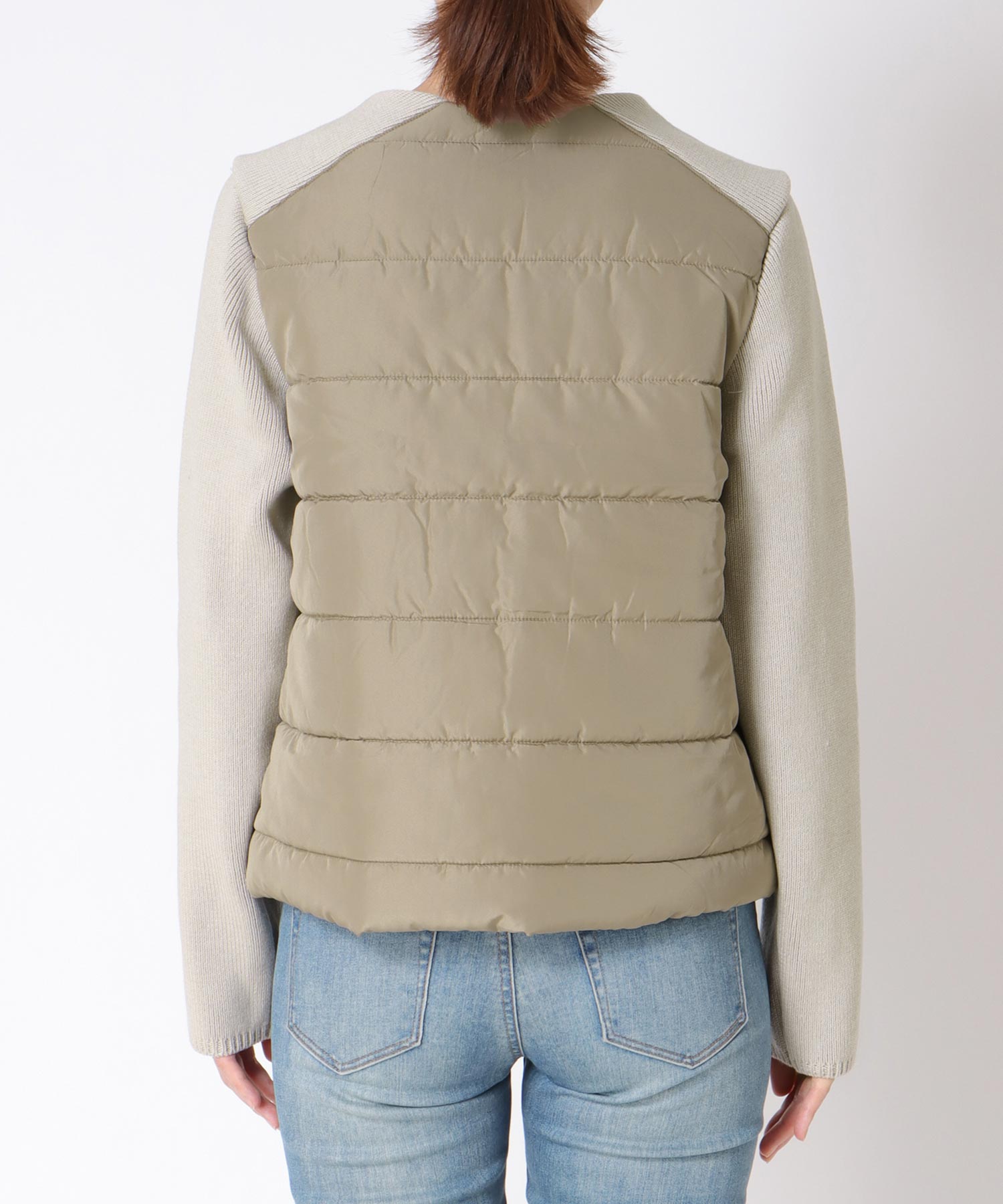 中綿×ニット切替ノーカラージャケット