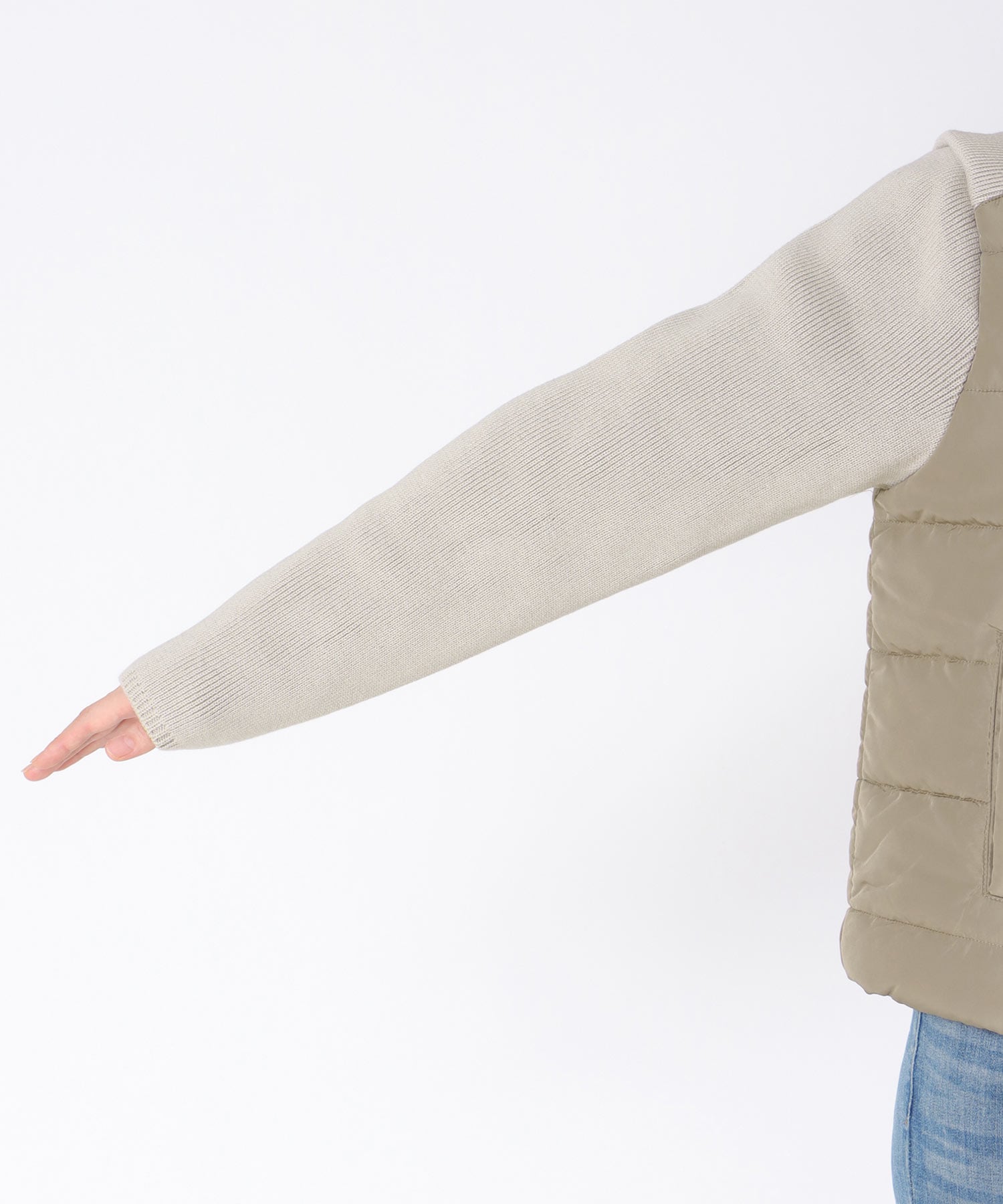 中綿×ニット切替ノーカラージャケット