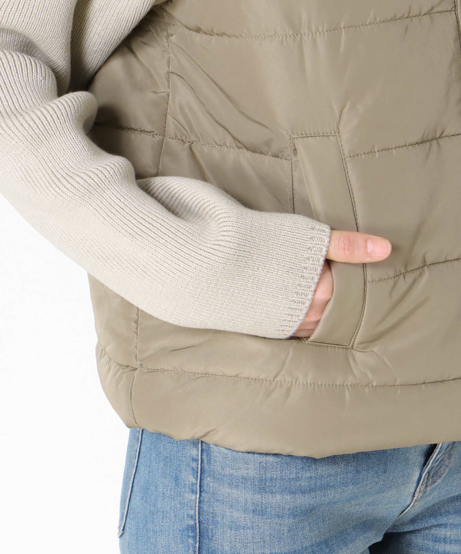 中綿×ニット切替ノーカラージャケット