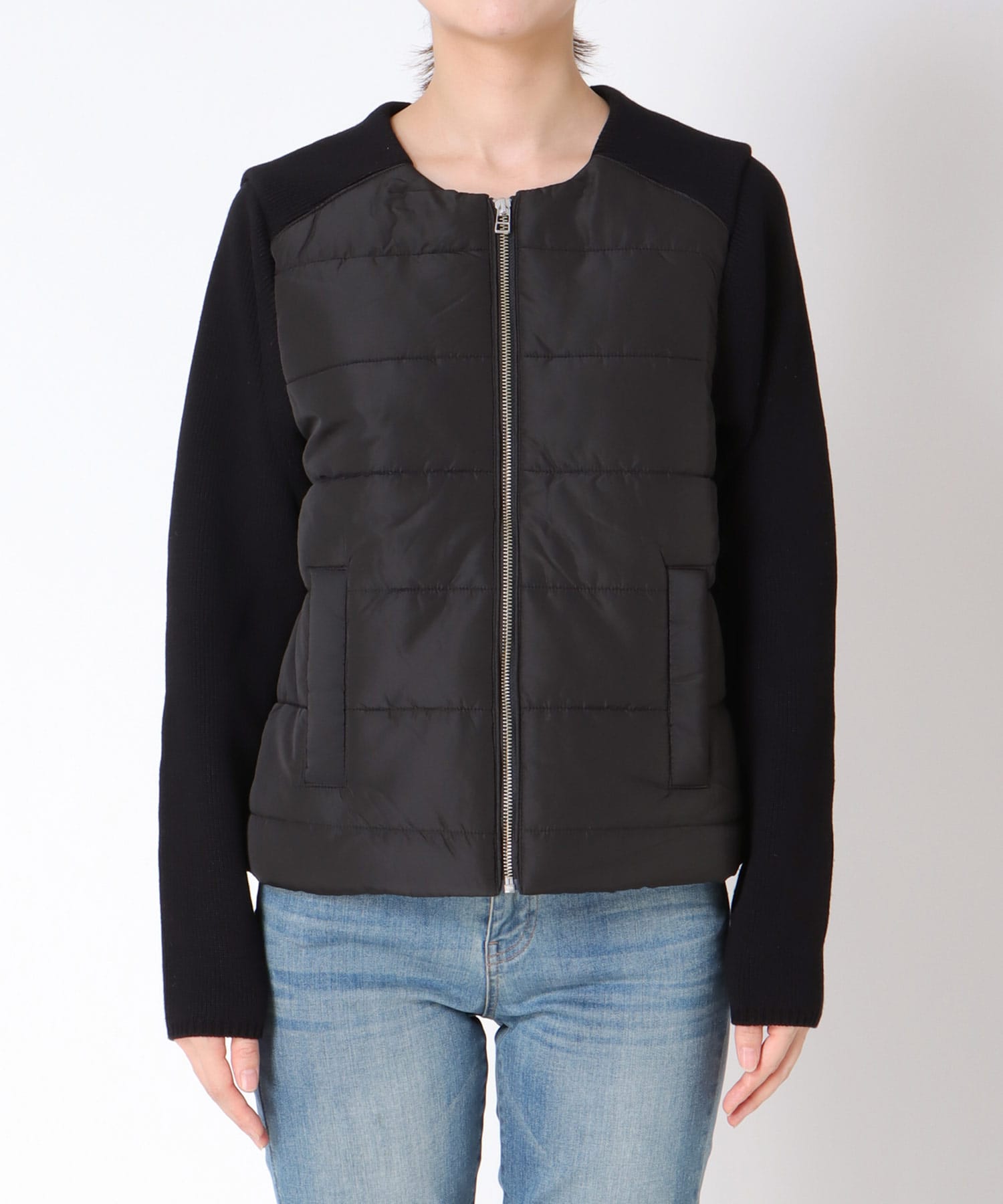 中綿×ニット切替ノーカラージャケット