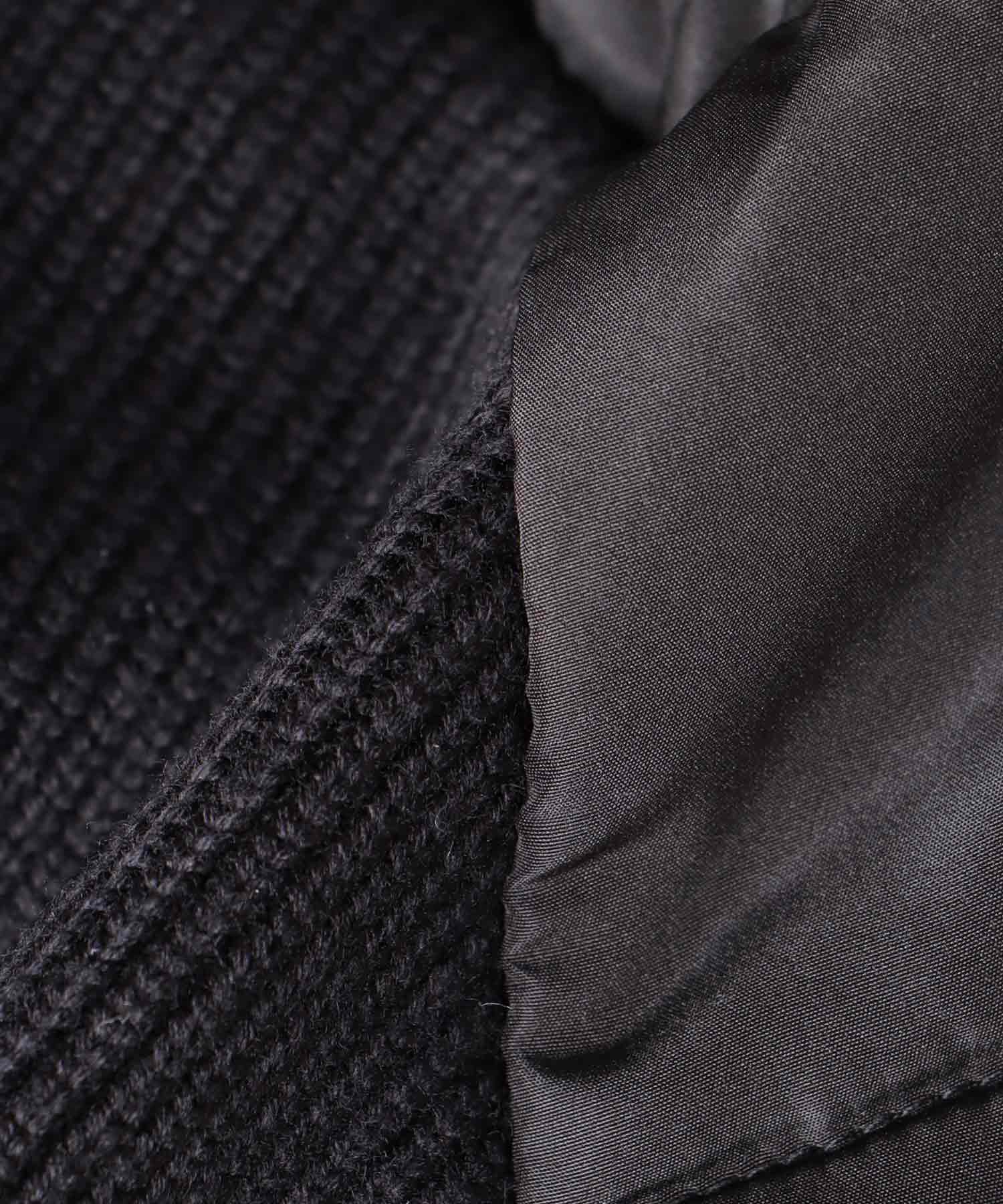 中綿×ニット切替ノーカラージャケット