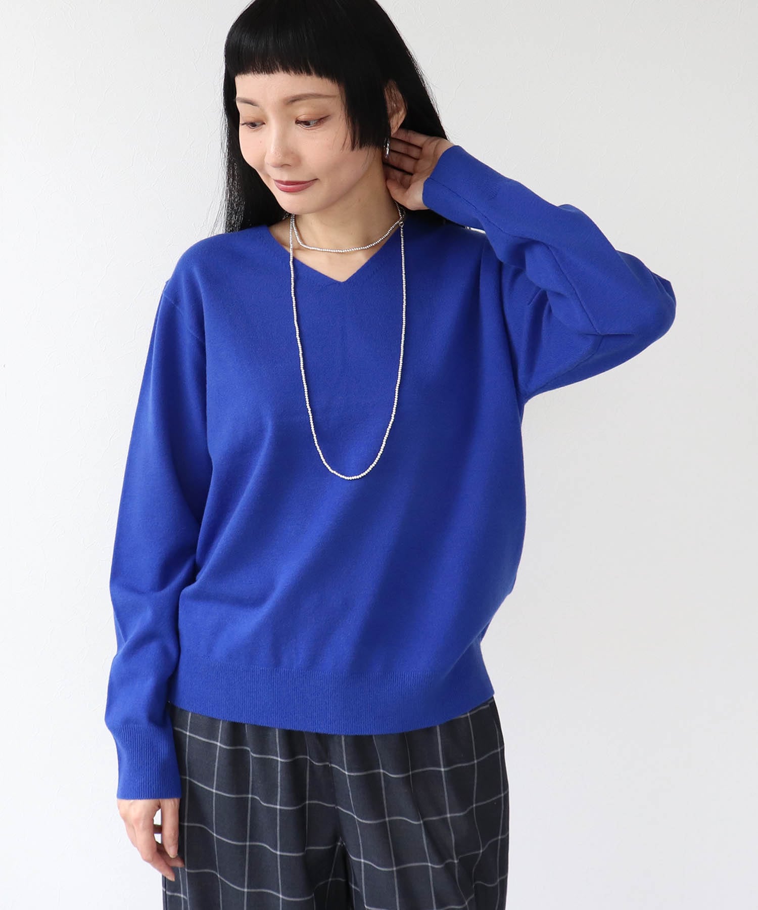 発熱加工ウォッシャブルVネックプルオーバー