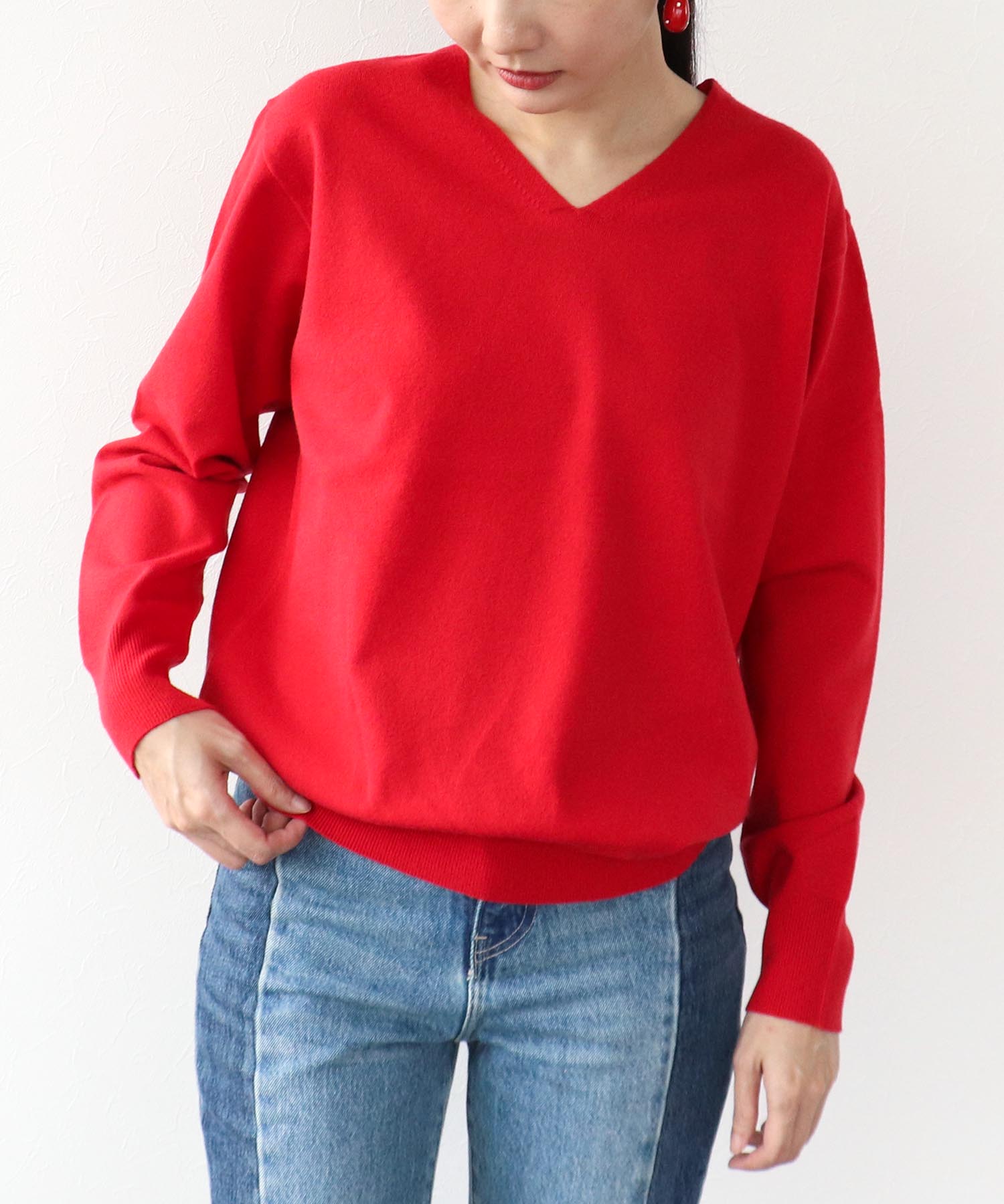 発熱加工ウォッシャブルVネックプルオーバー