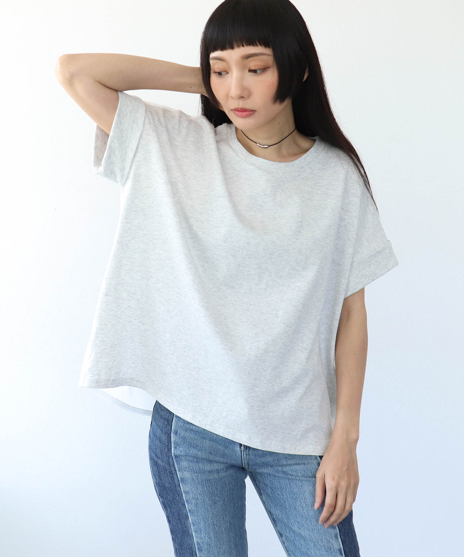 《WEB先行発売》バックプリント異素材バイカラープルオーバー