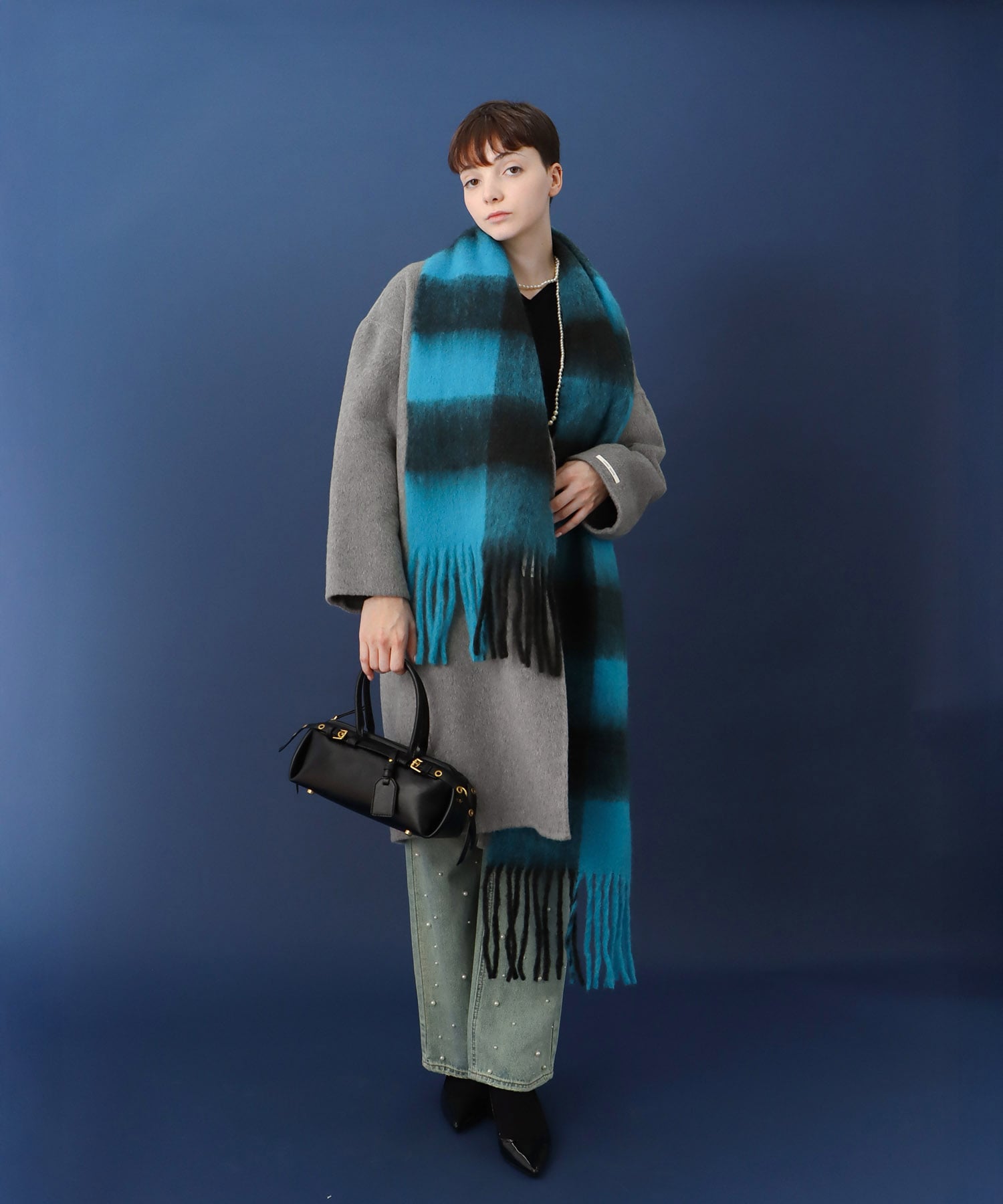 ブロックチェックフリンジマフラー