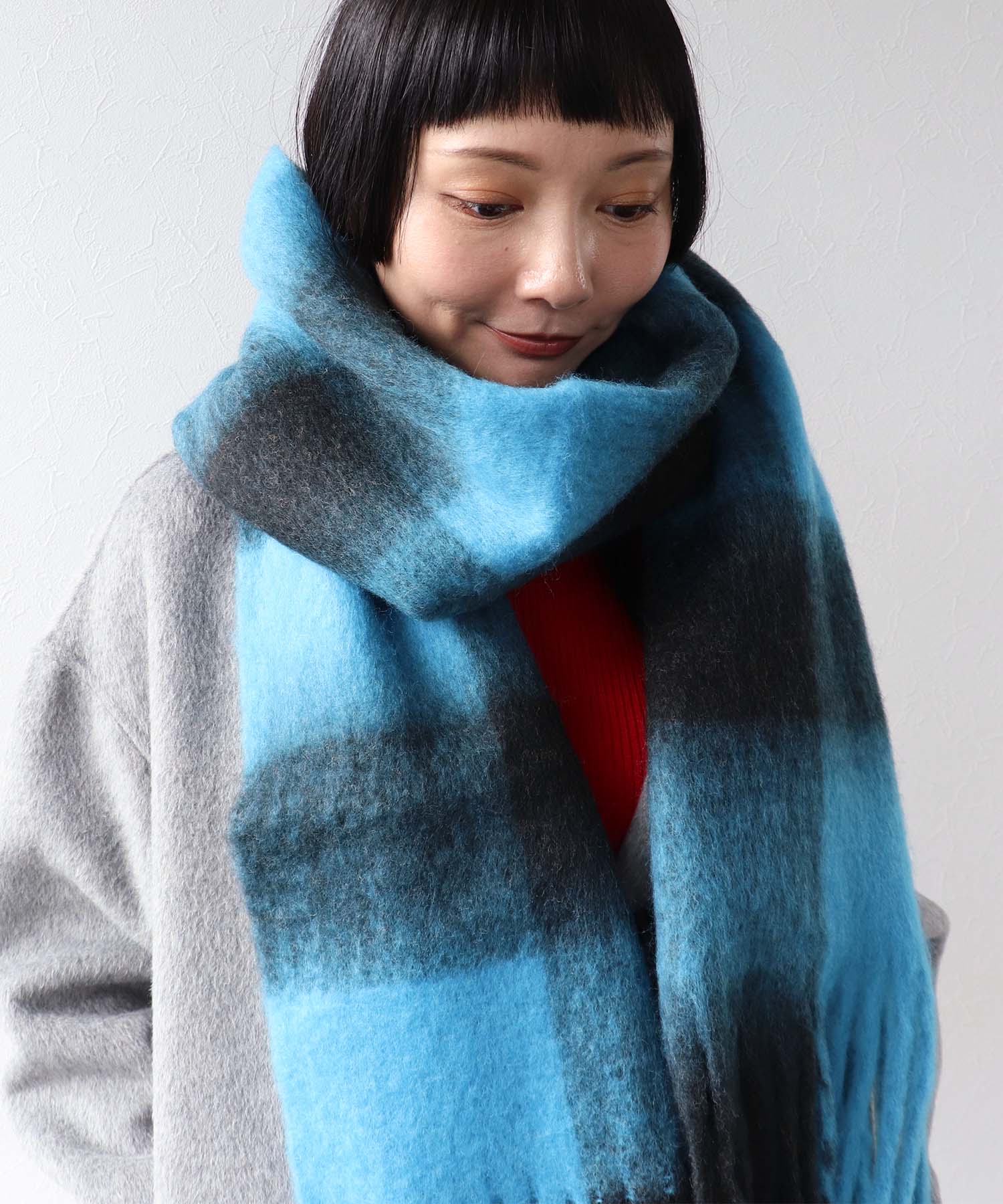 ブロックチェックフリンジマフラー