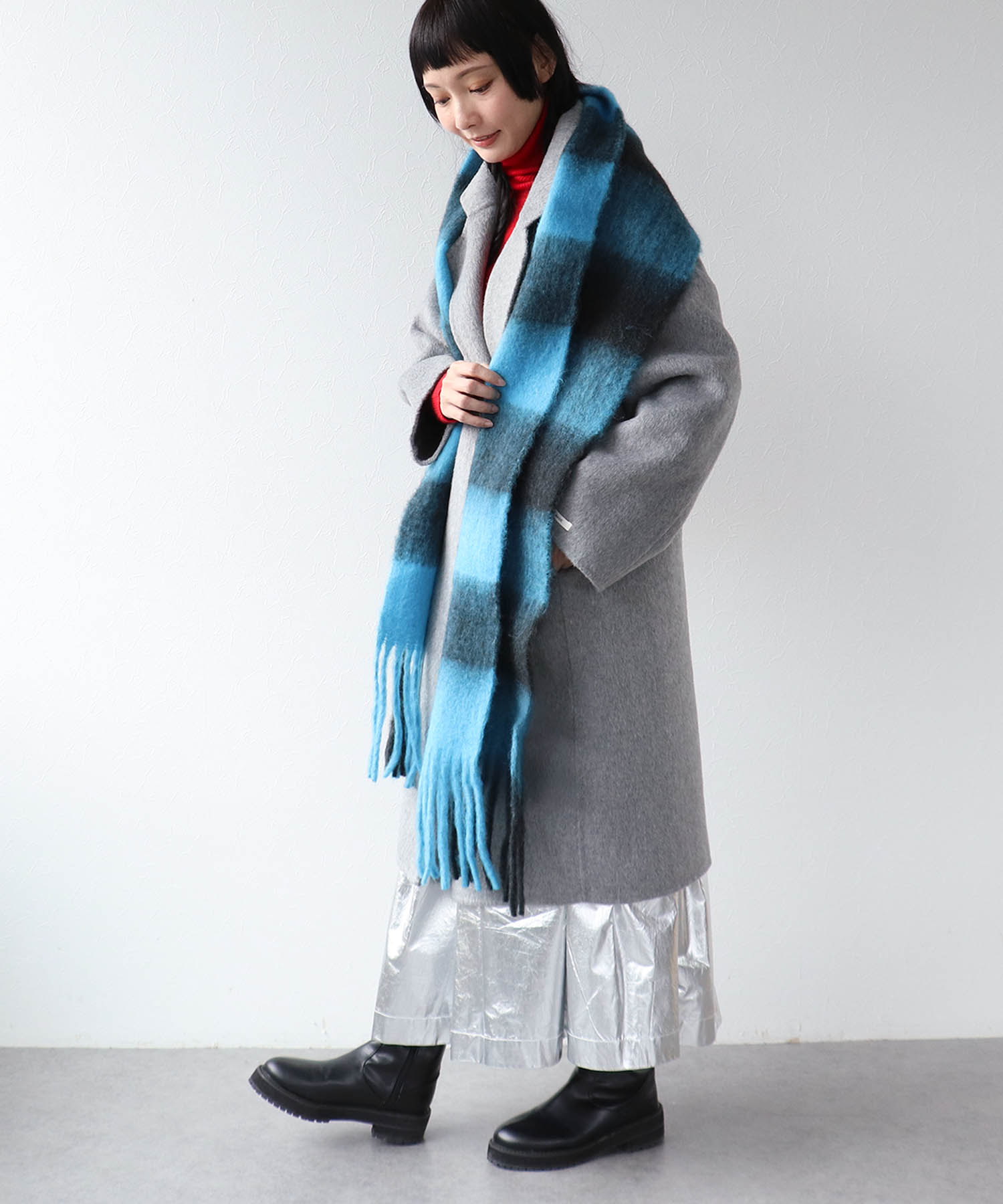 ブロックチェックフリンジマフラー