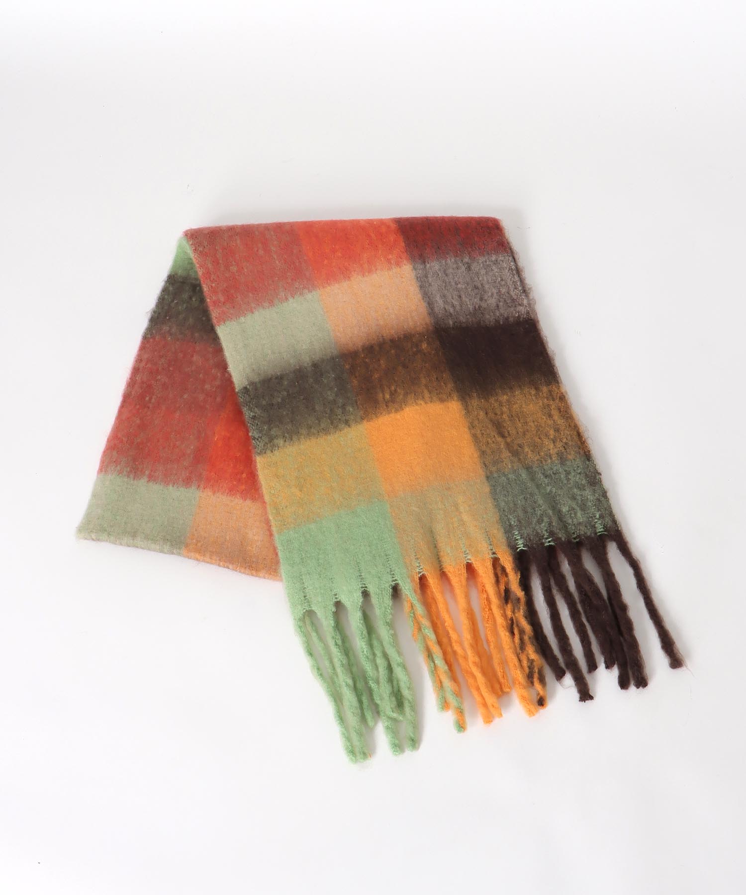 ブロックチェックBIGフリンジマフラー