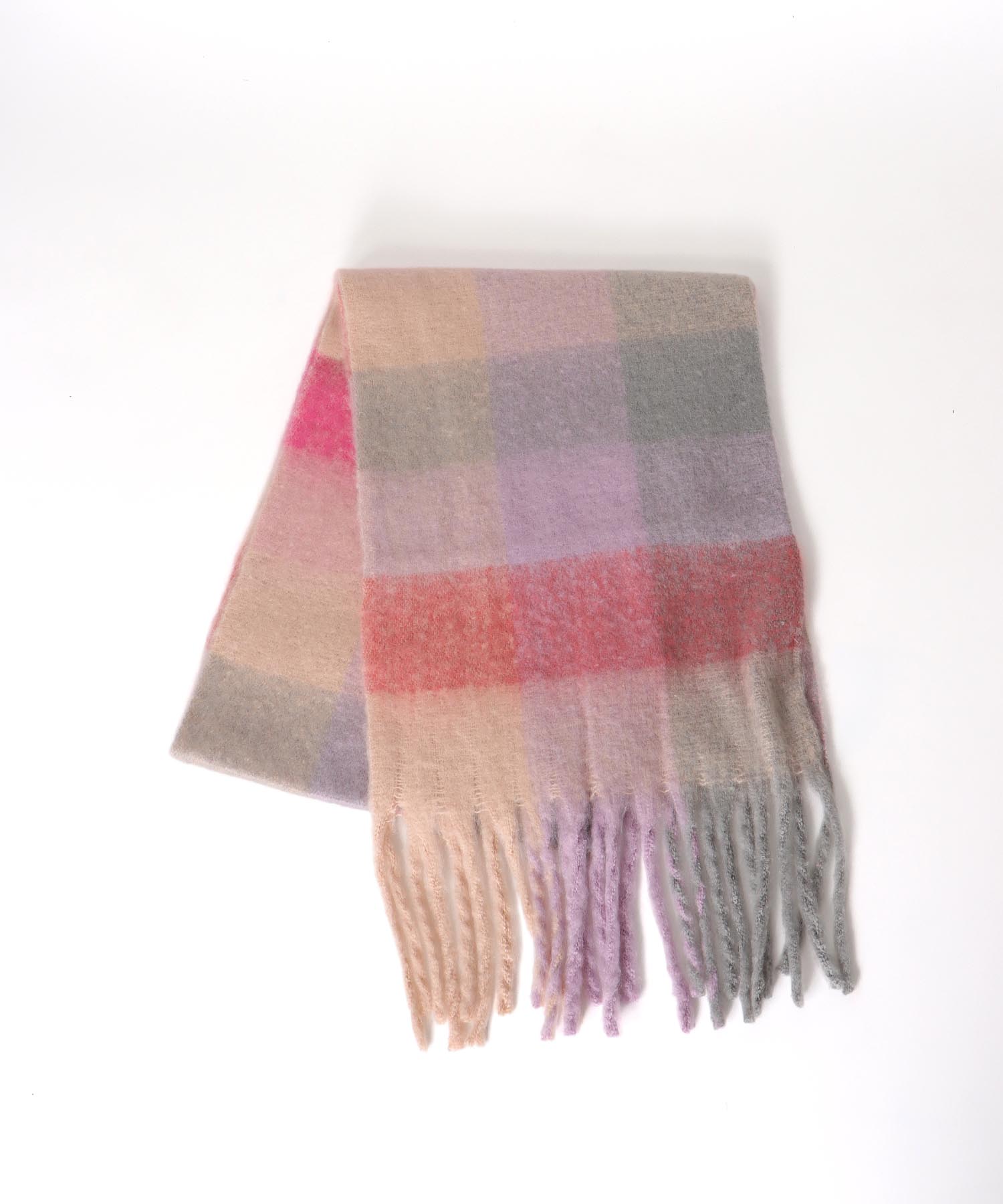 ブロックチェックBIGフリンジマフラー