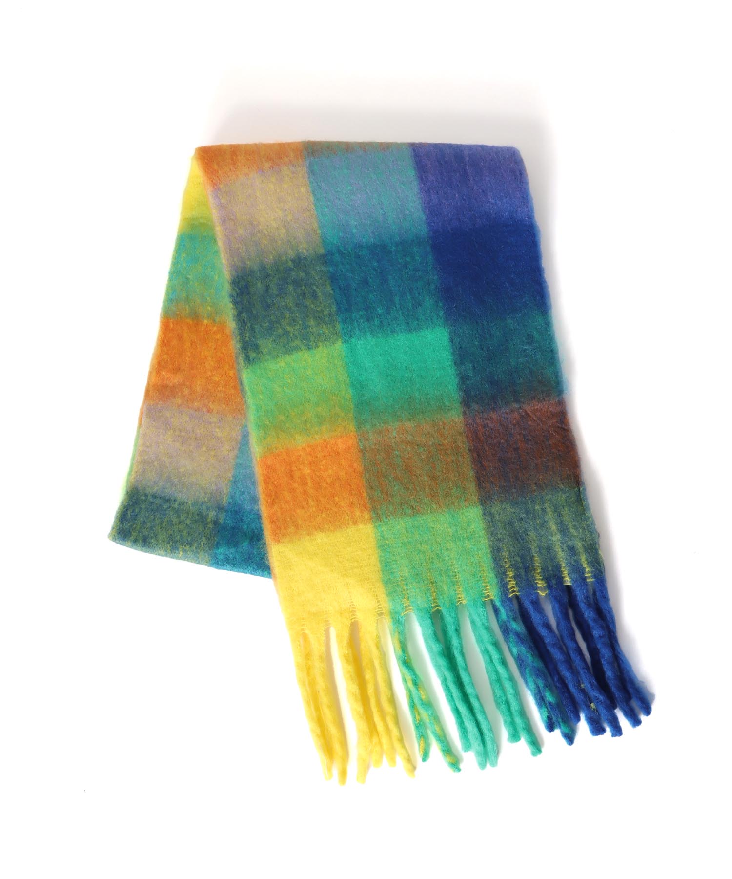 ブロックチェックBIGフリンジマフラー