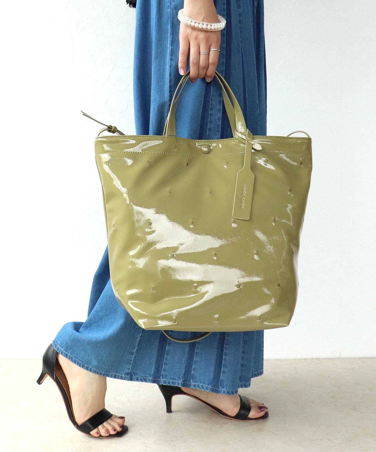 エナメルドット刺繍2wayトート