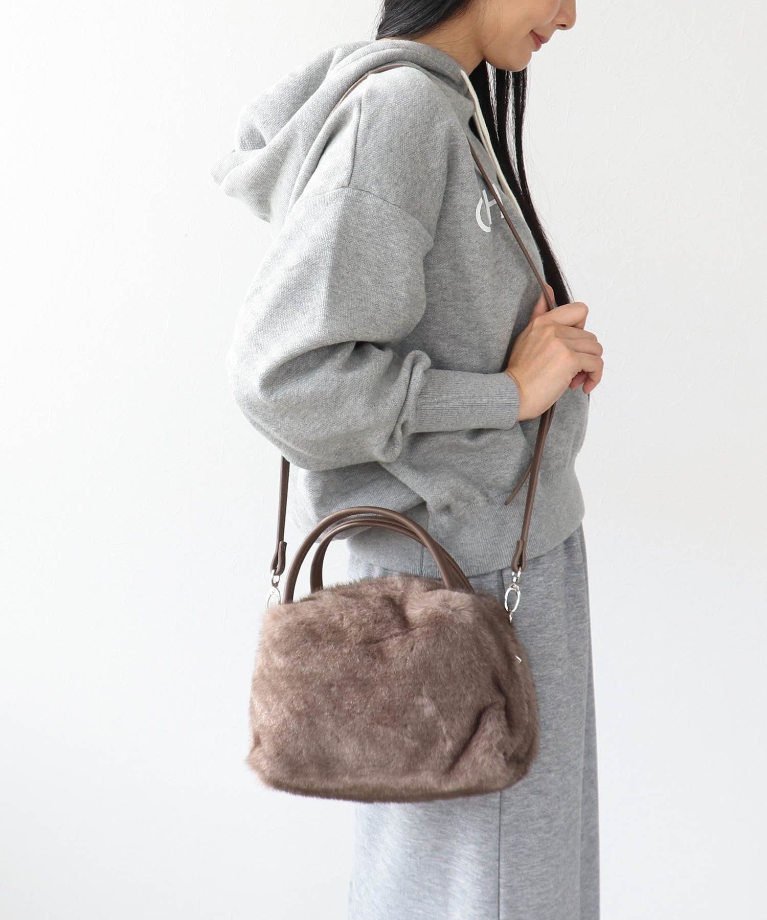 ミンク風エコファー2wayボックストート