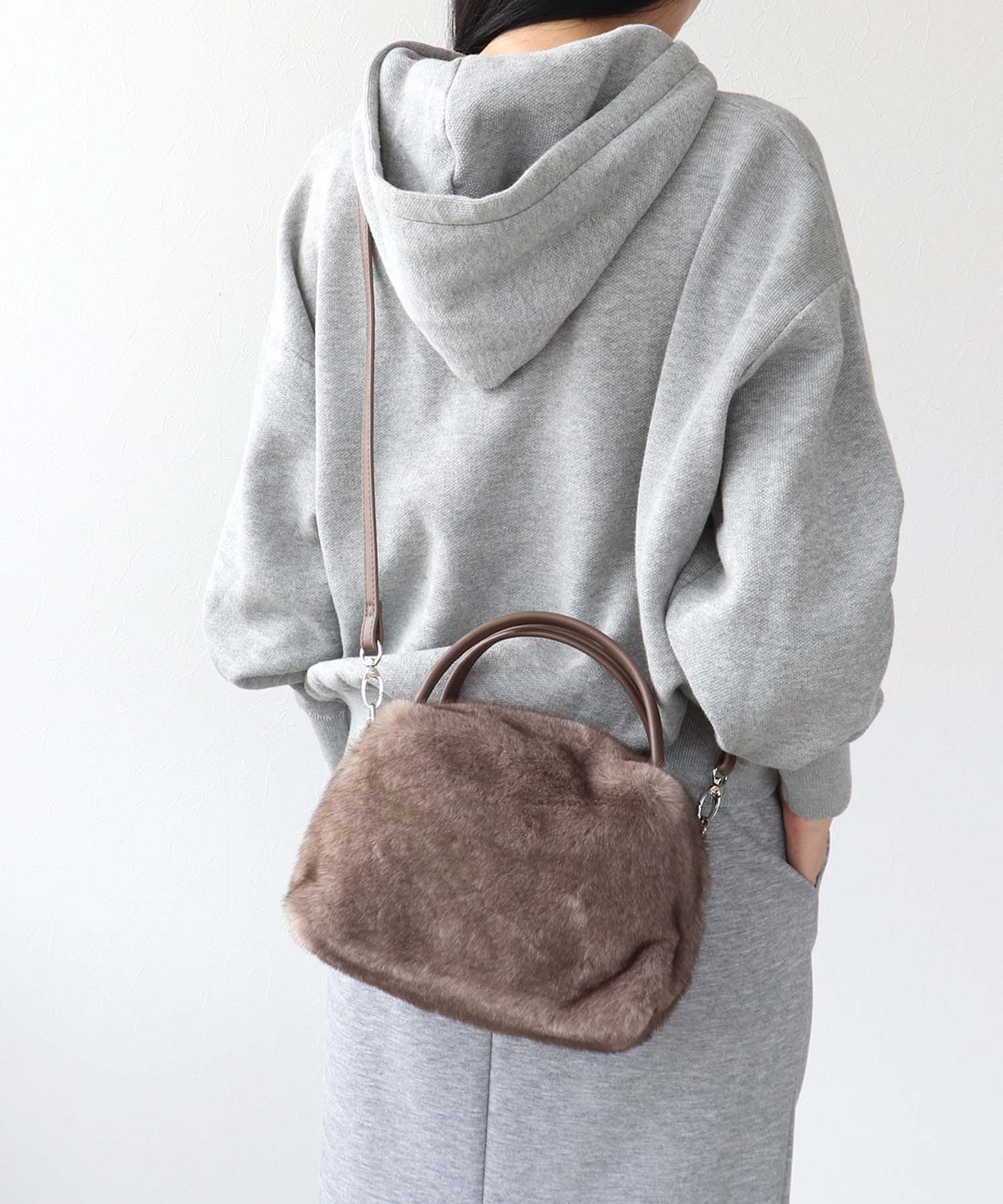 ミンク風エコファー2wayボックストート