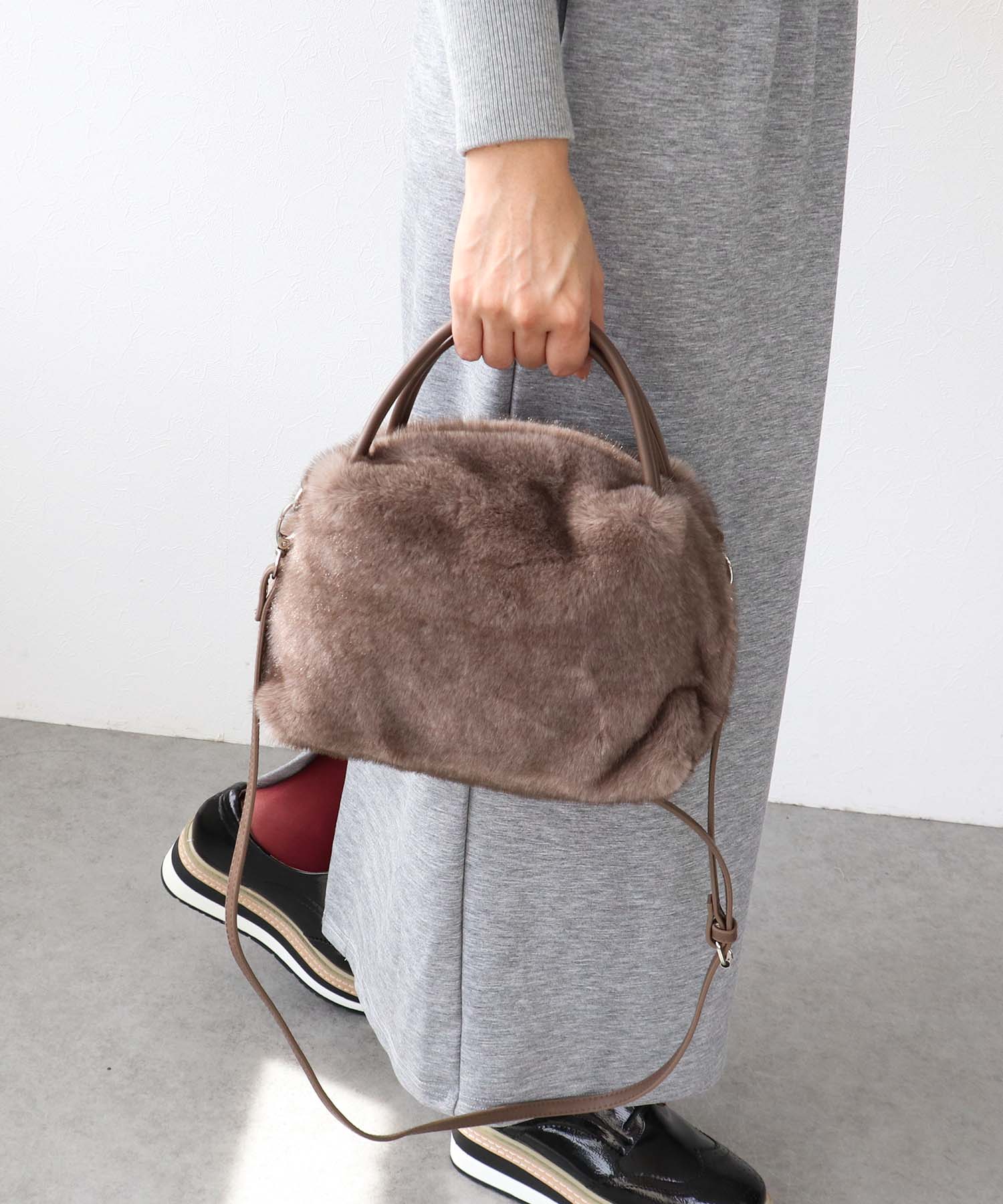 ミンク風エコファー2wayボックストート