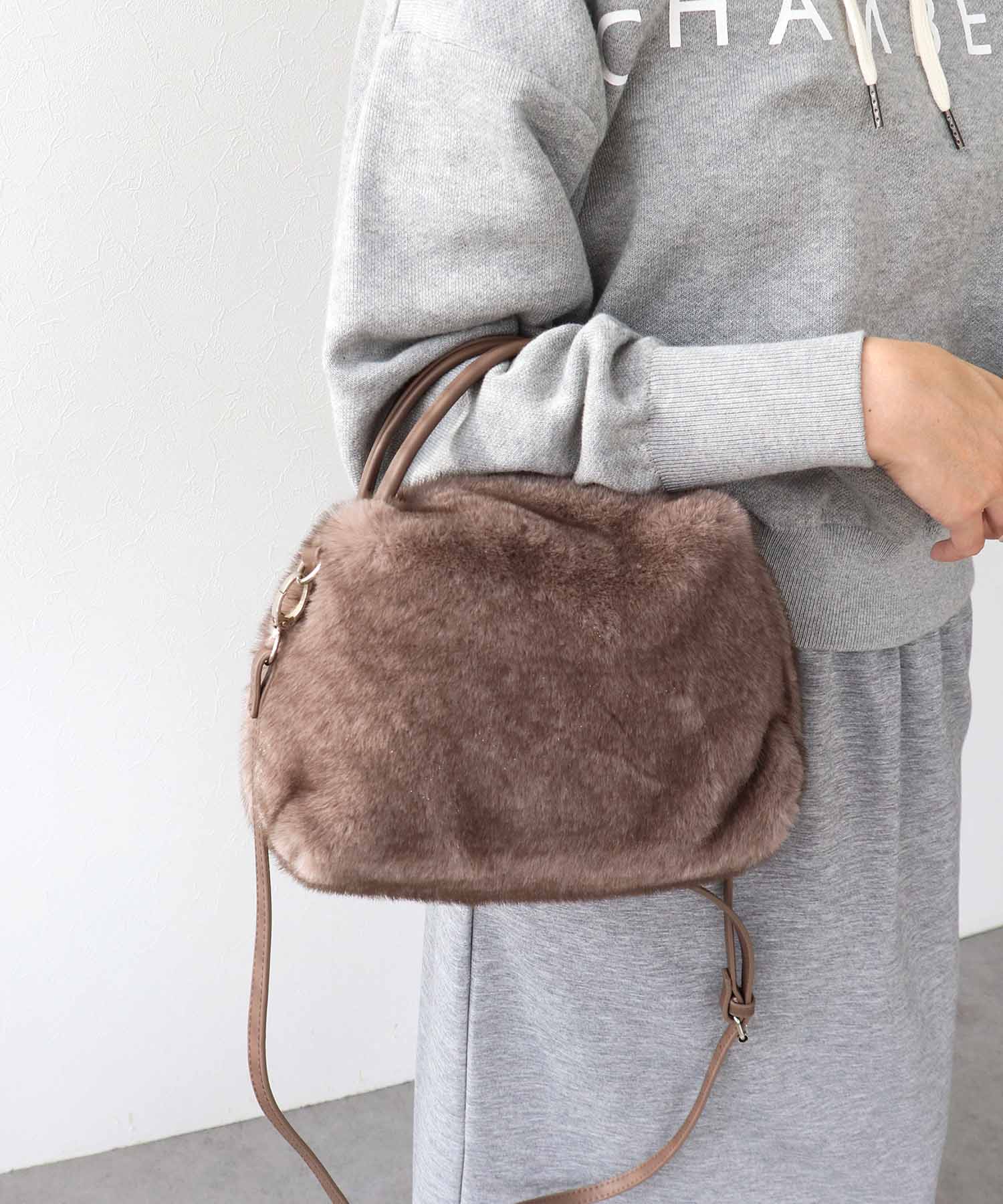 ミンク風エコファー2wayボックストート