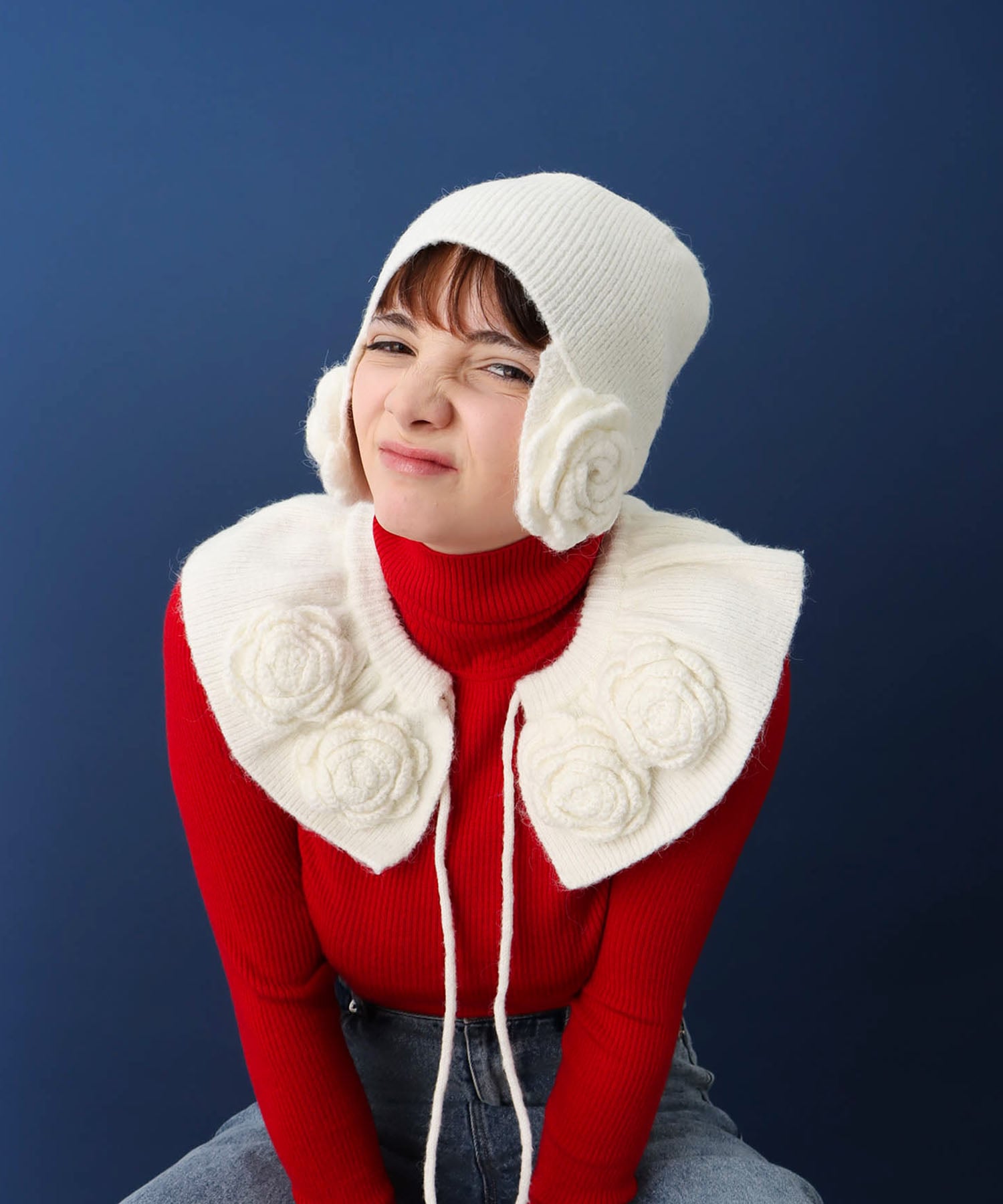 フラワーニット帽