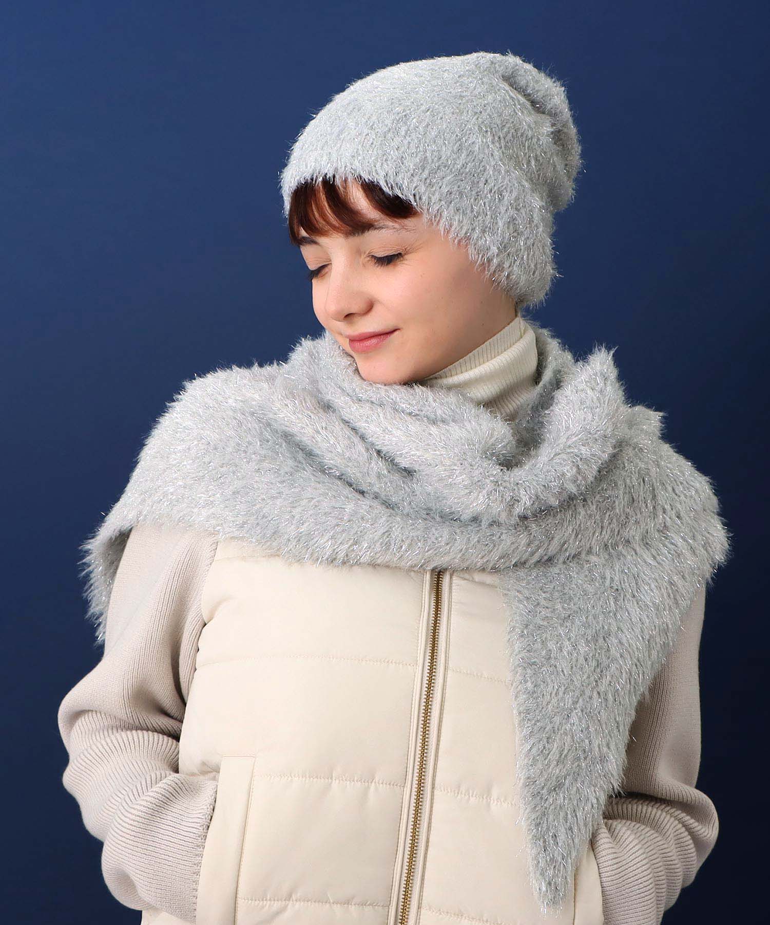 ラメモアフェザーニットストール