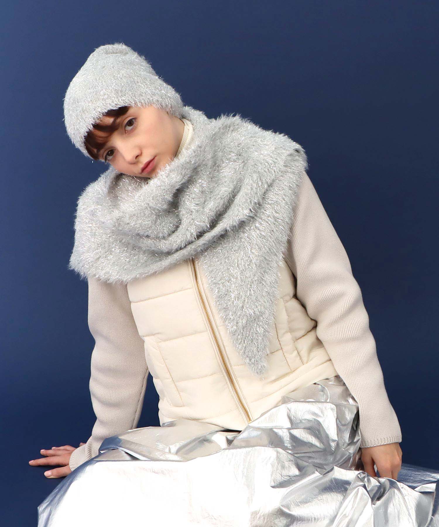 ラメモアフェザーニットストール