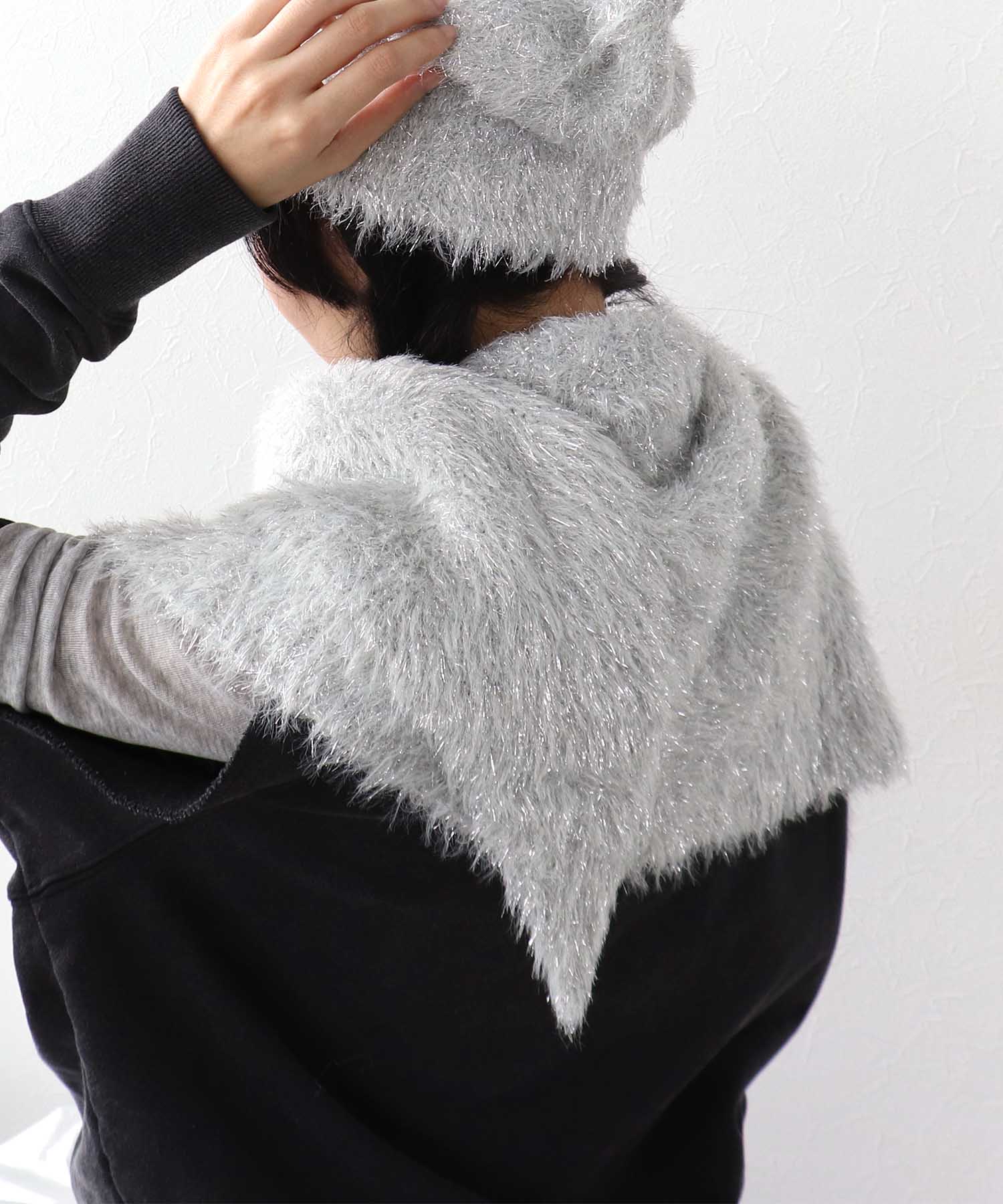 ラメモアフェザーニットストール