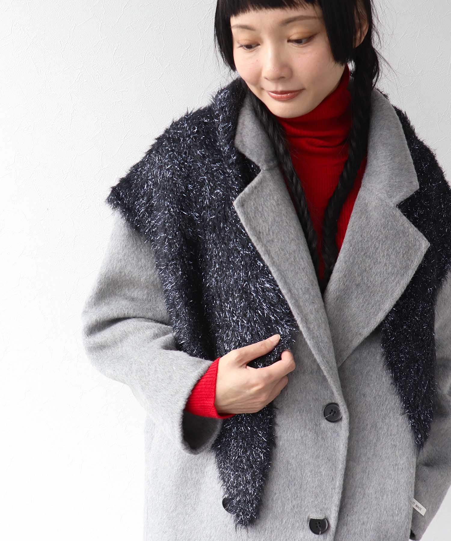 ラメモアフェザーニットストール