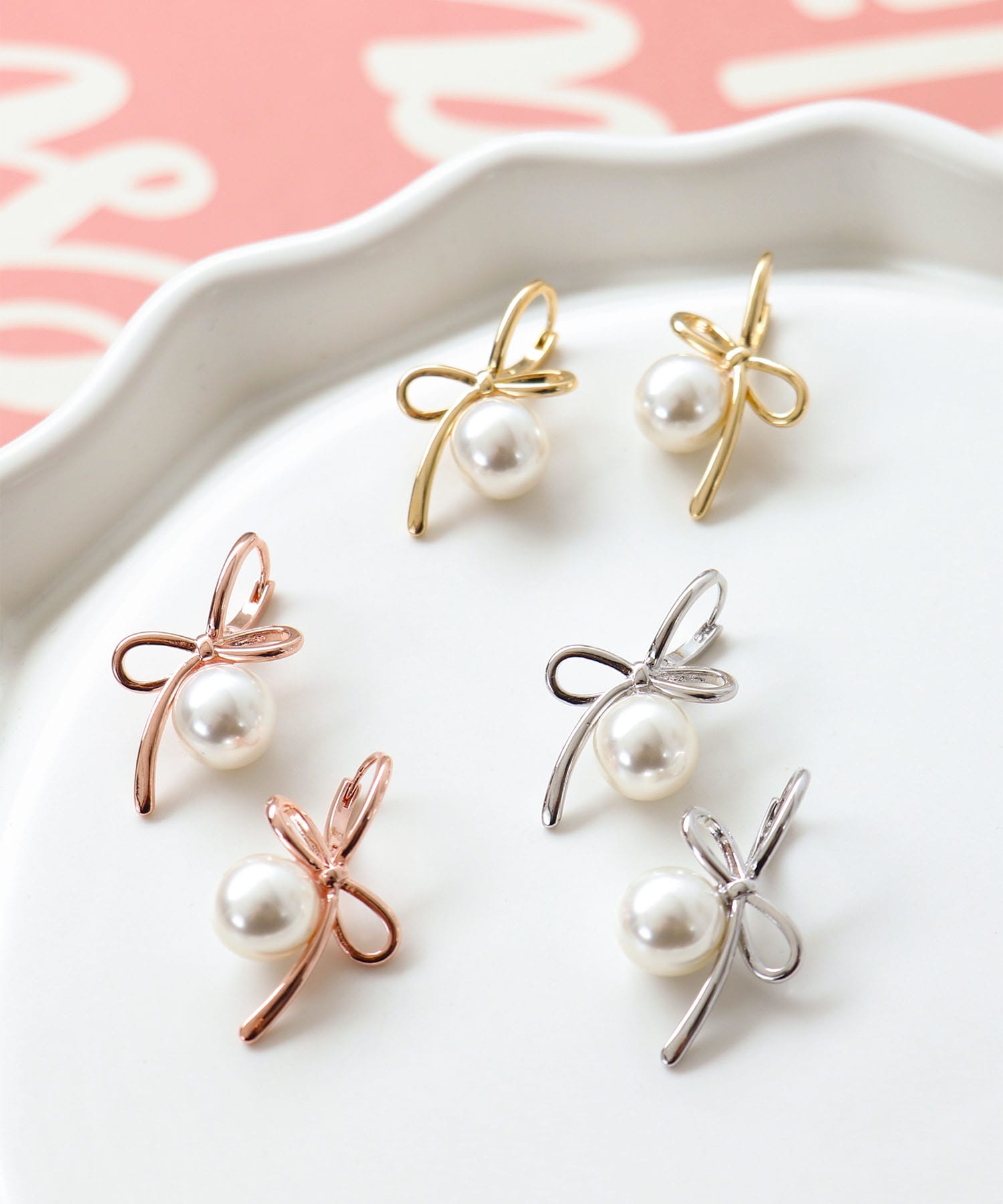リボンパールワンタッチピアス