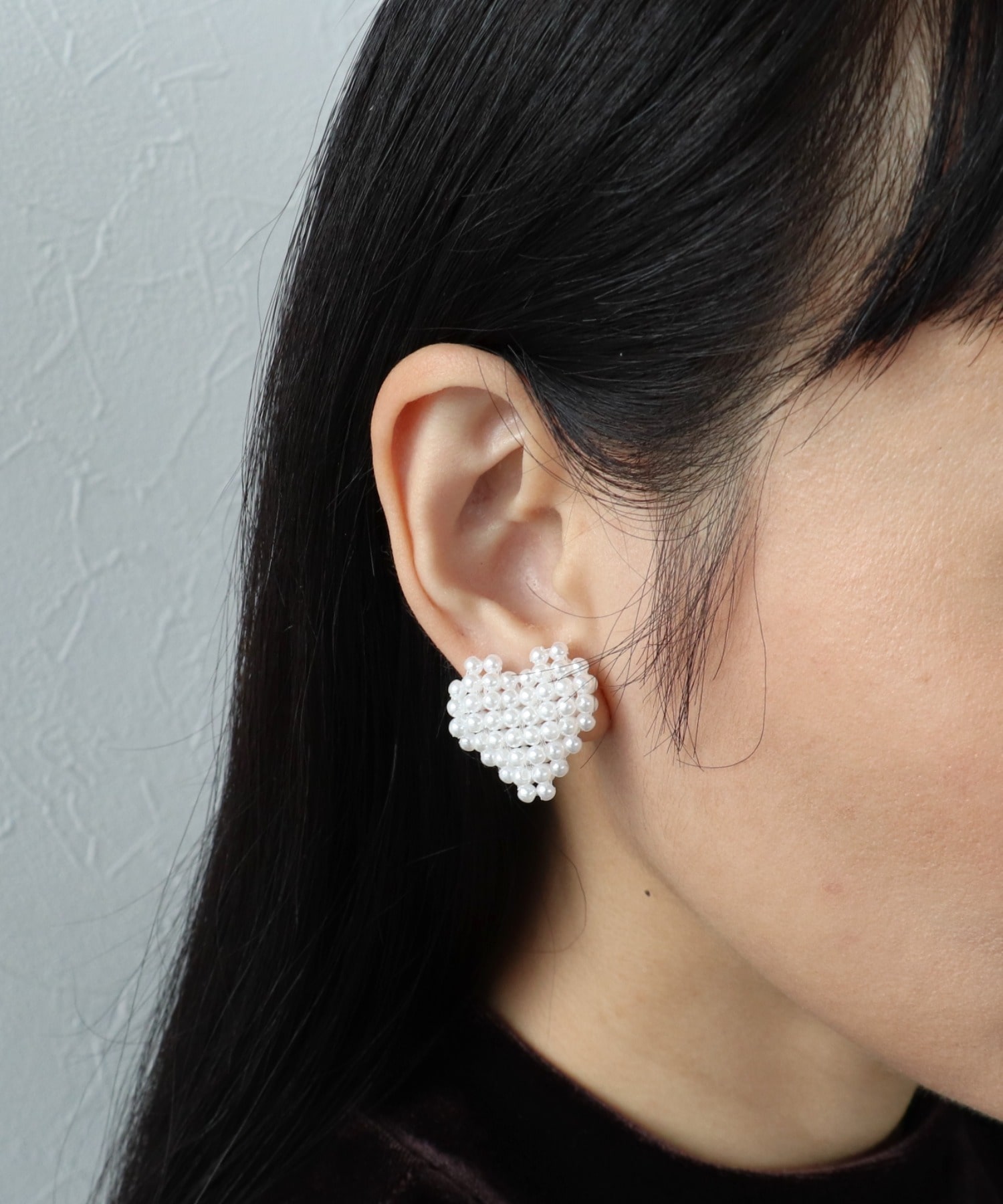パール編みハートピアス
