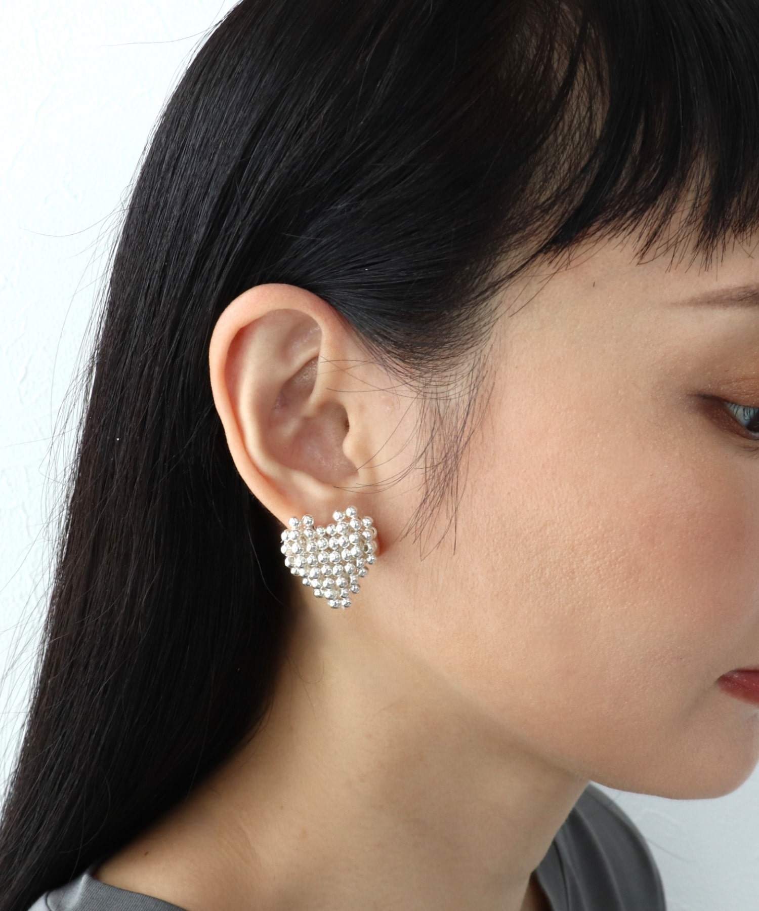 パール編みハートピアス