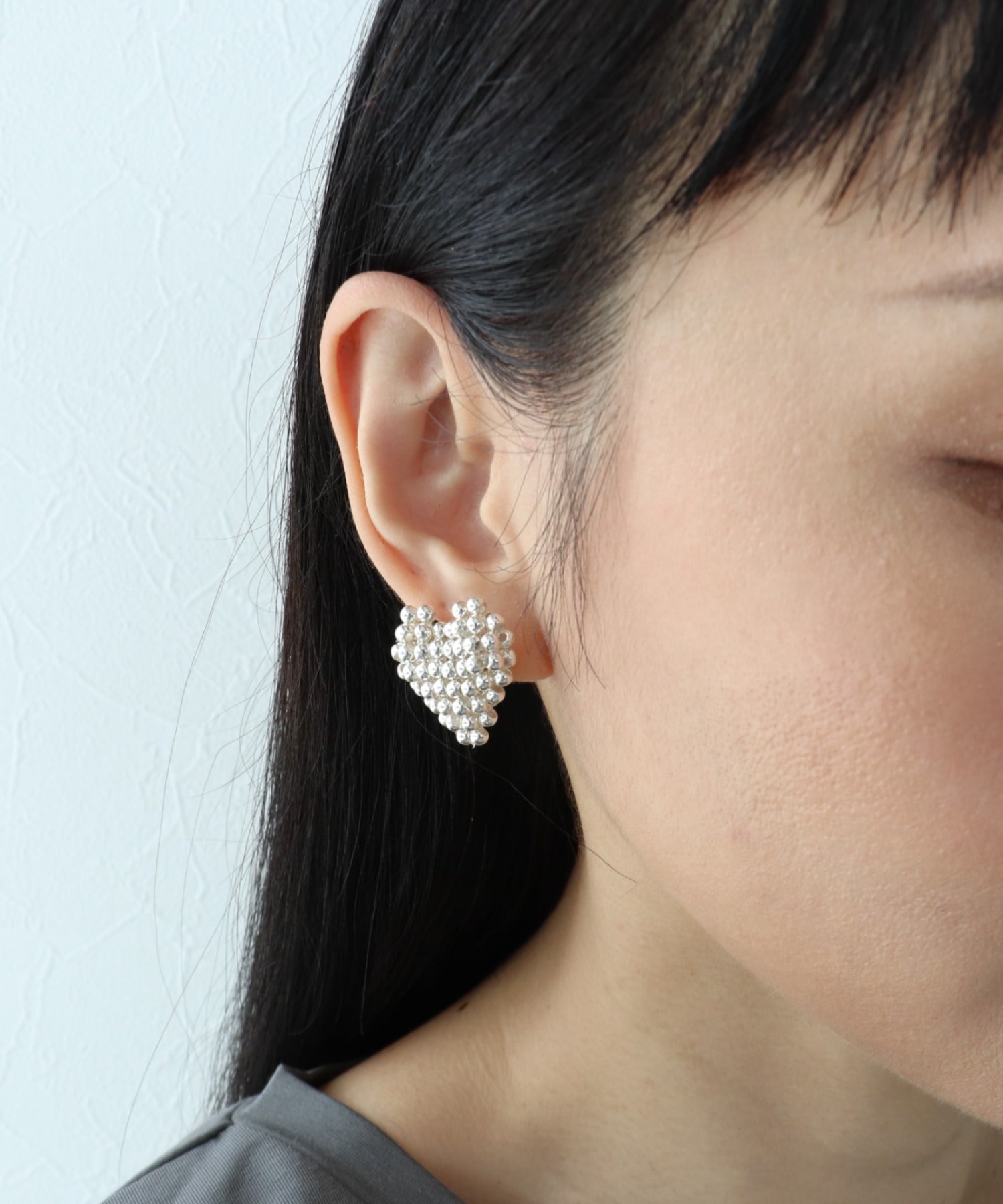 パール編みハートピアス