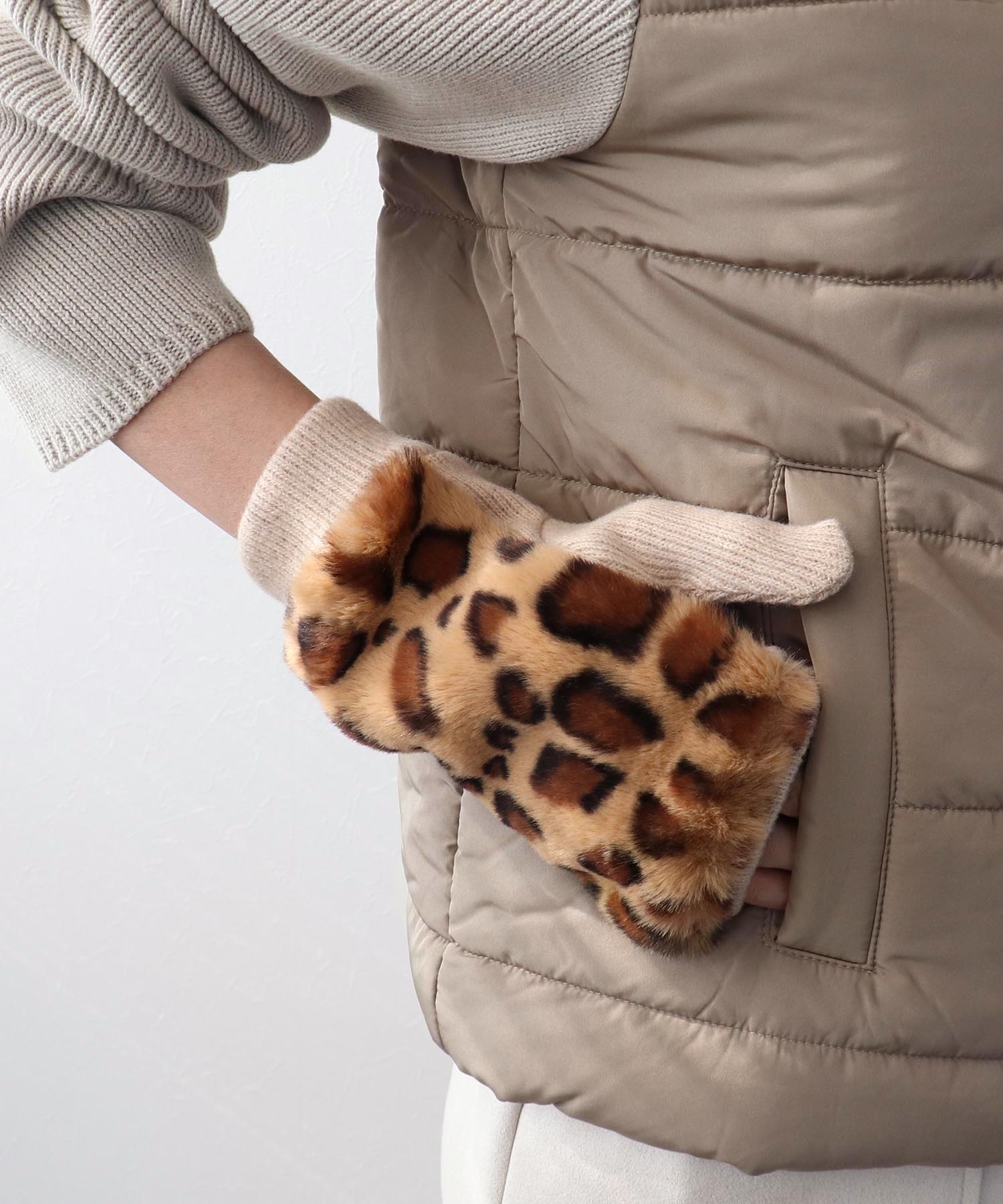 ヒョウ柄指無しグローブ