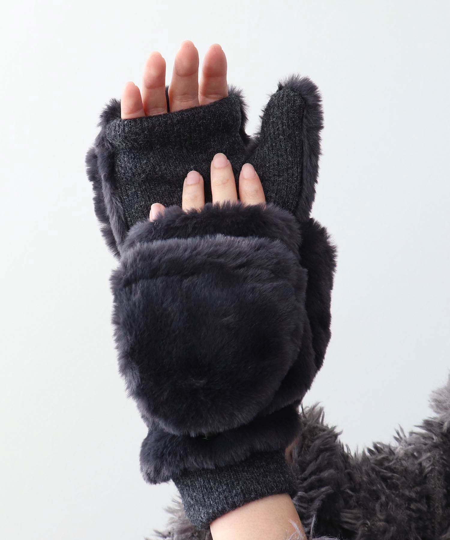 フェイクファー指無しミトン