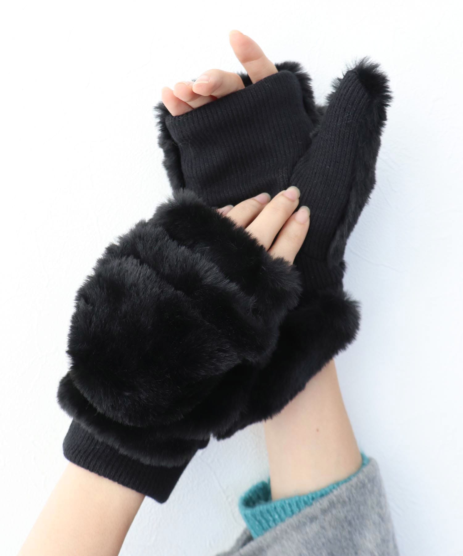 フェイクファー指無しミトン