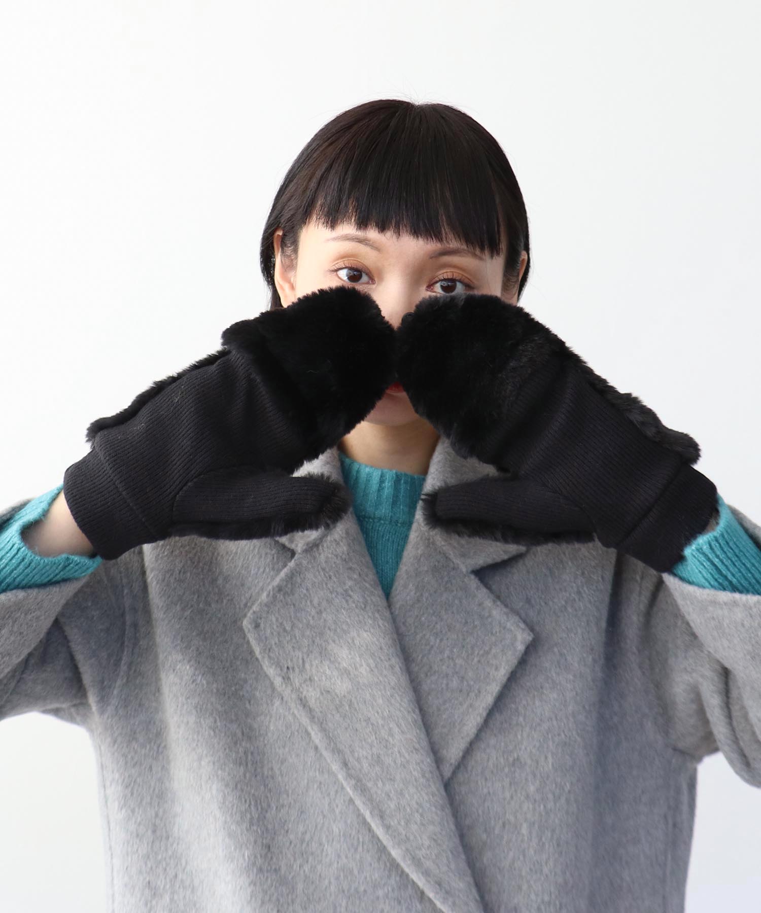 フェイクファー指無しミトン