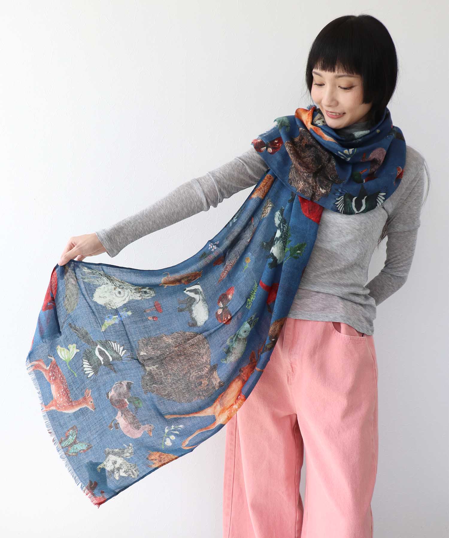 ウールシルクアニマルショール