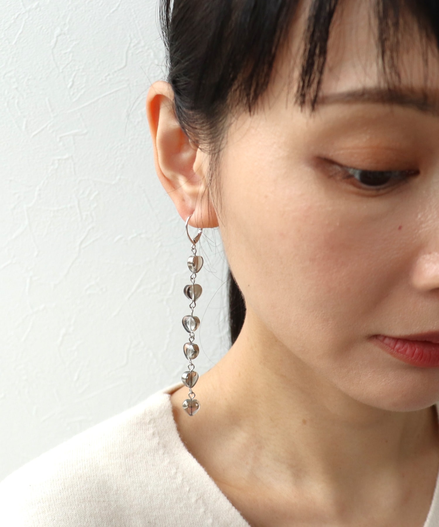 ハートビーズロングピアス