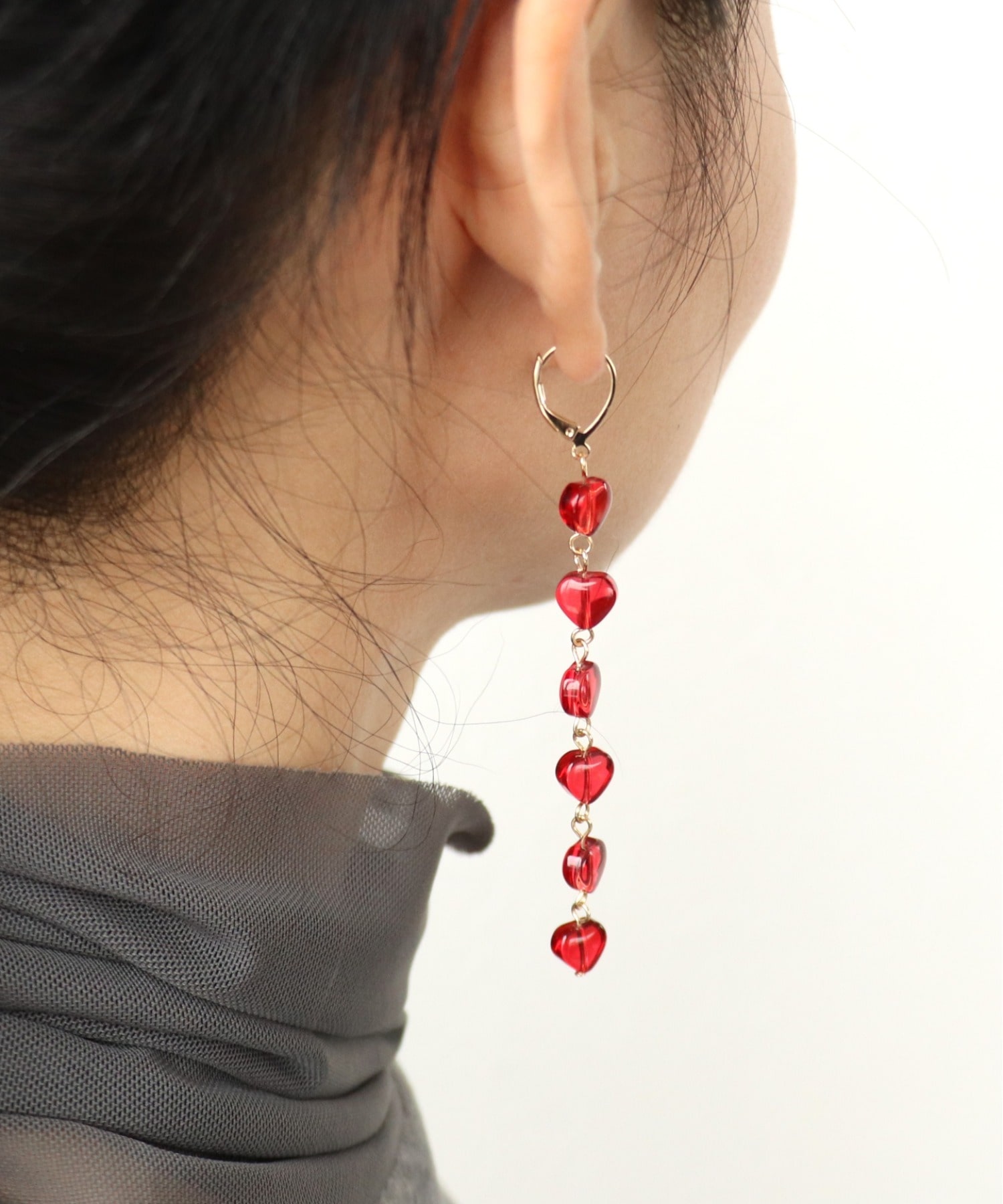 ハートビーズロングピアス