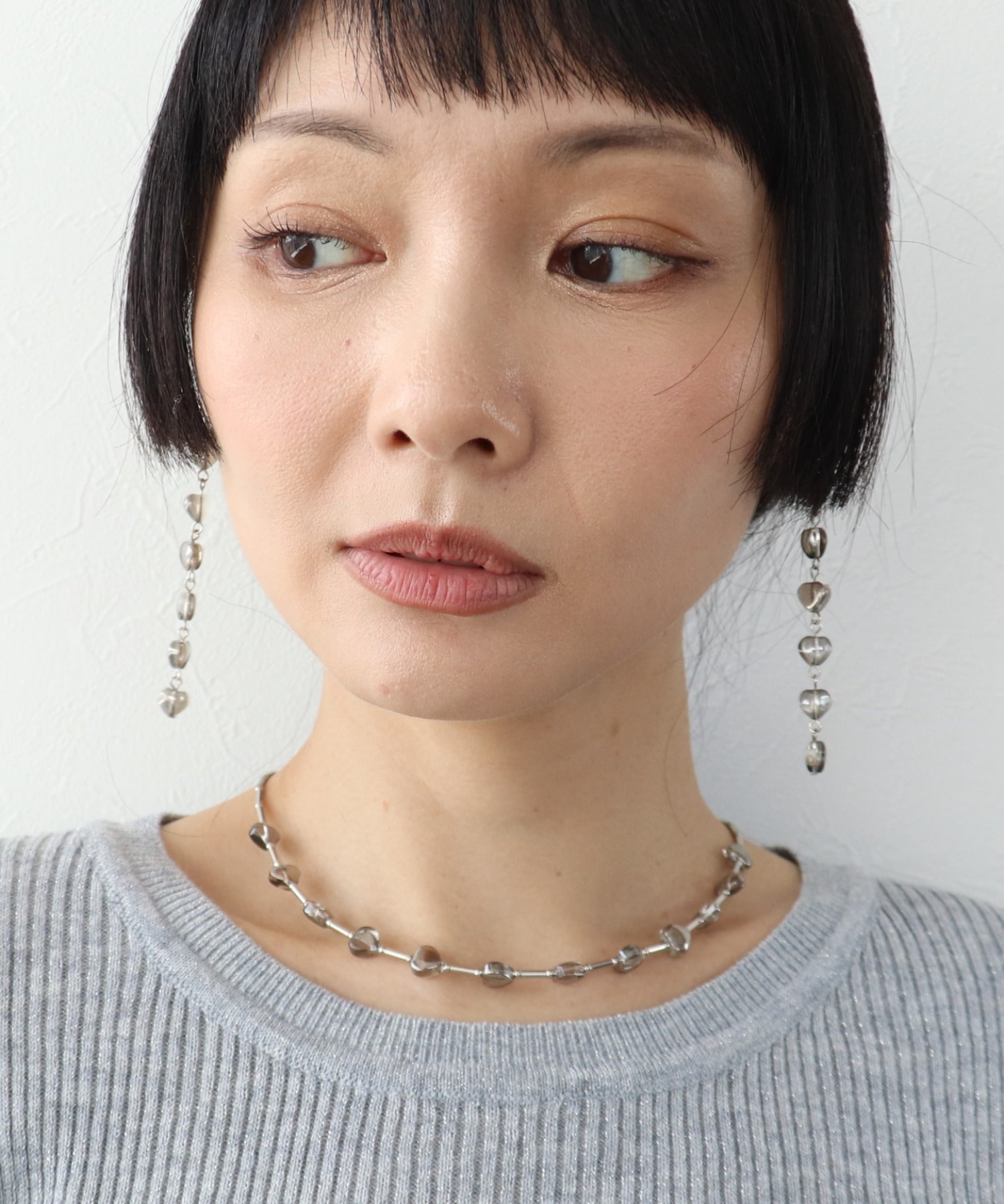 ハートビーズロングピアス