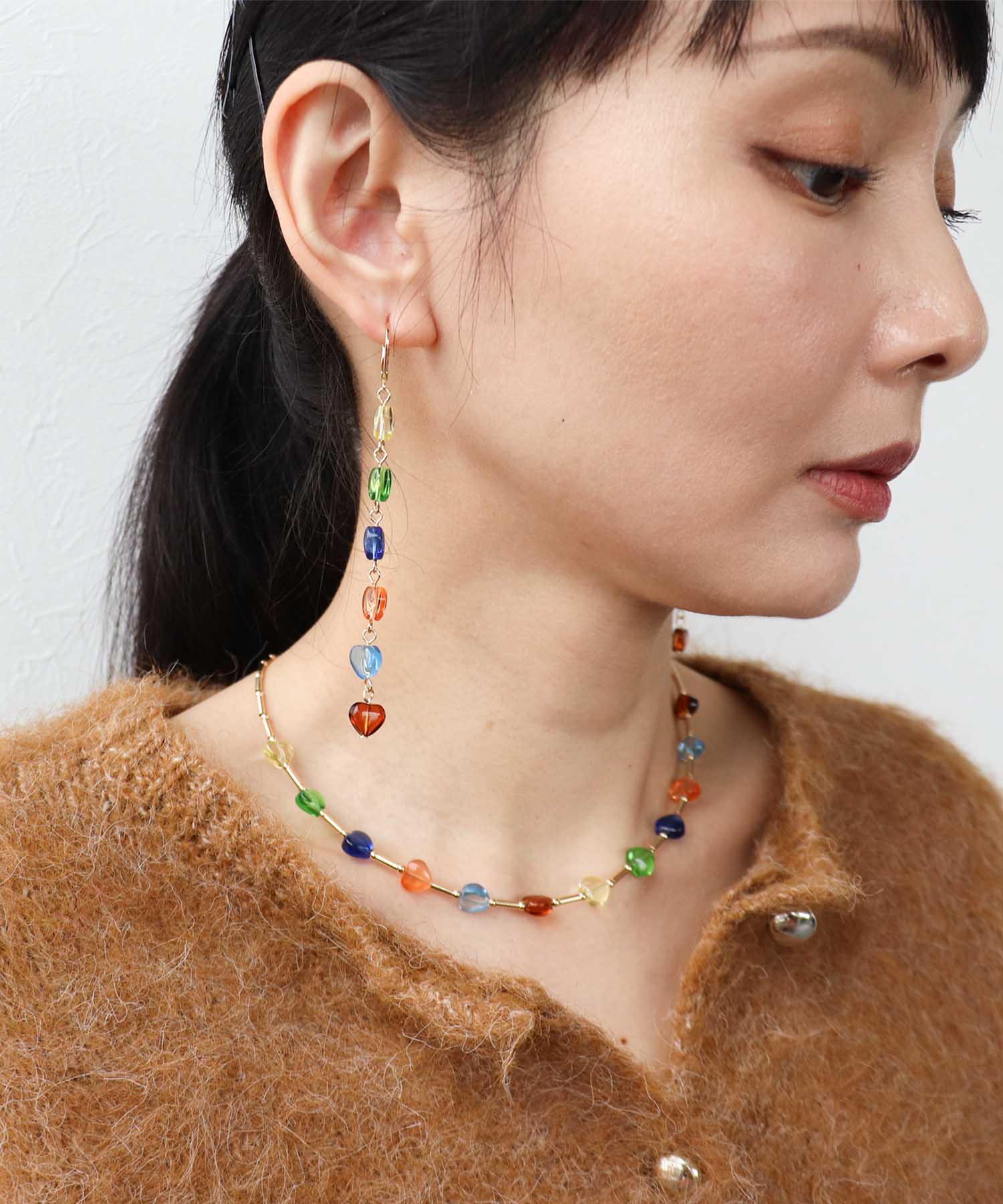 ハートビーズロングピアス