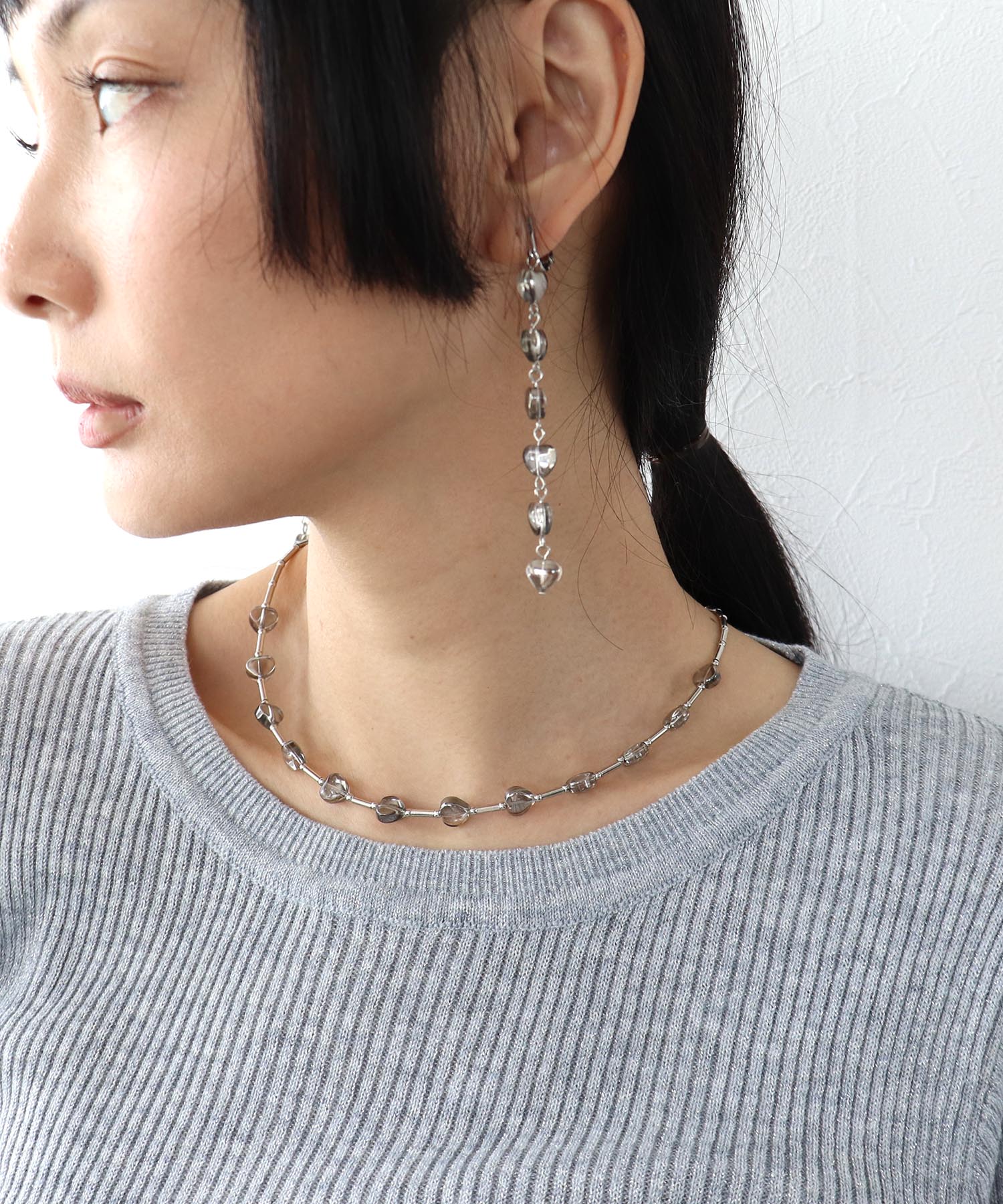ハートビーズロングピアス