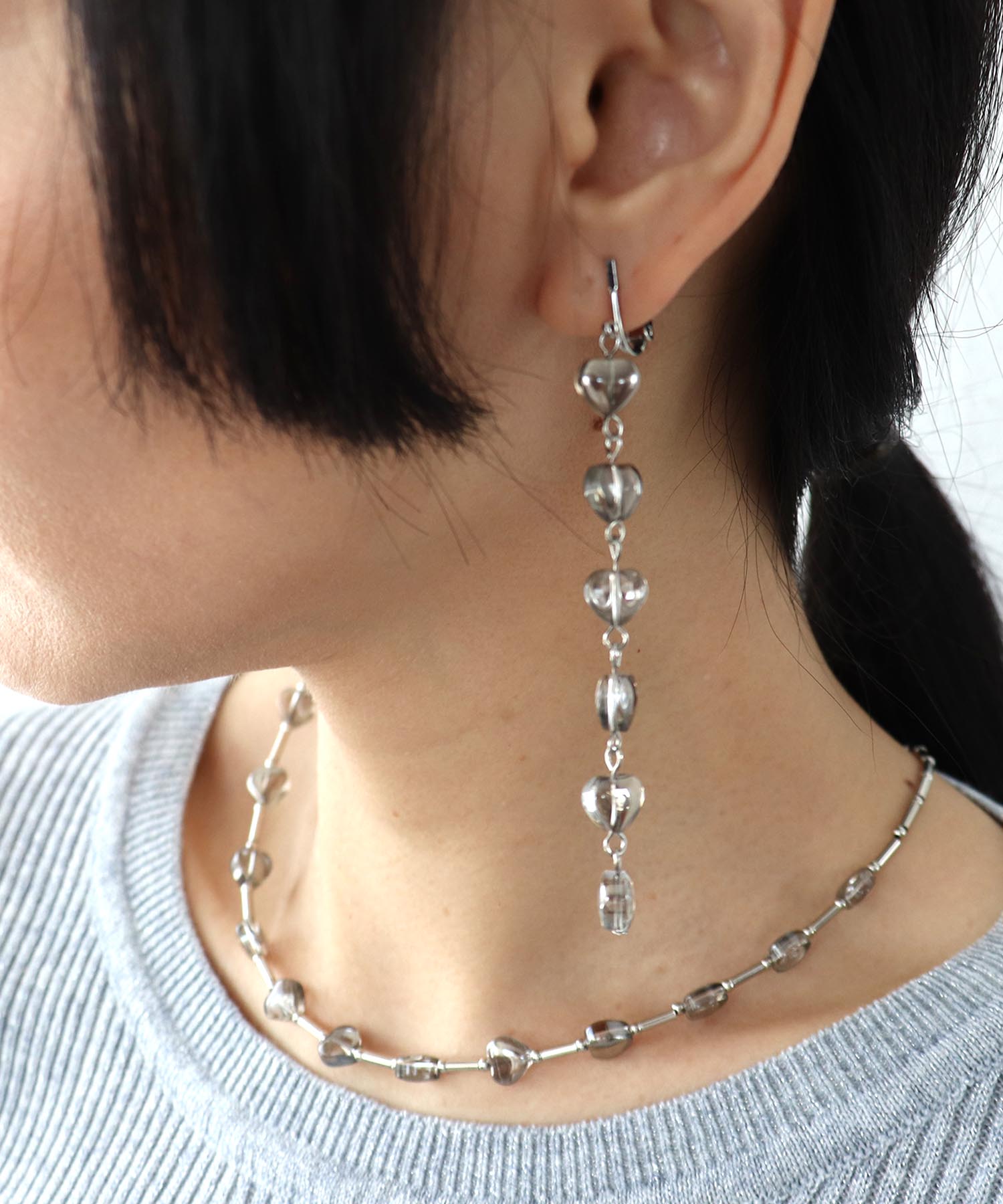 ハートビーズロングピアス