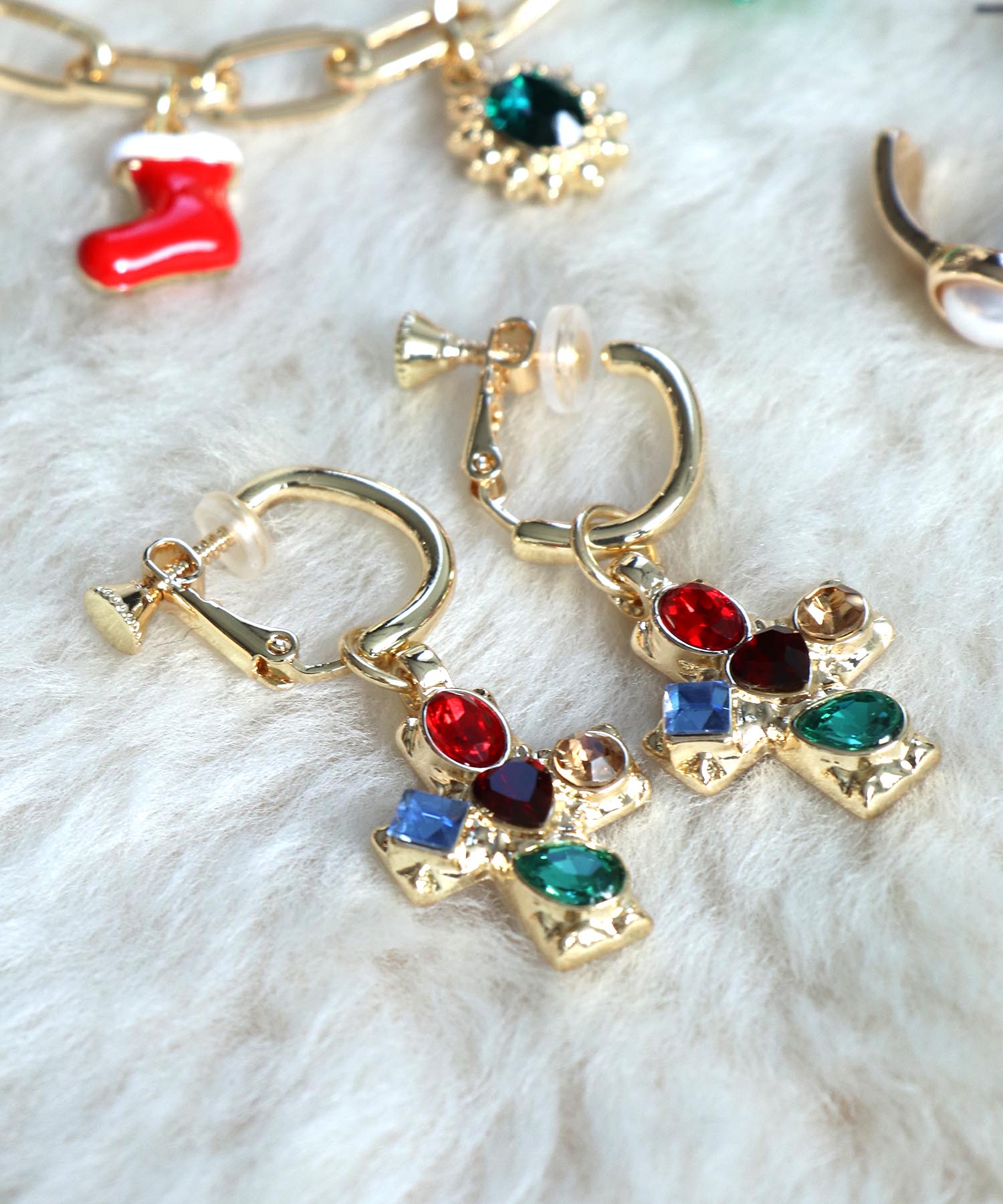 マルチストーンクロスイヤリング