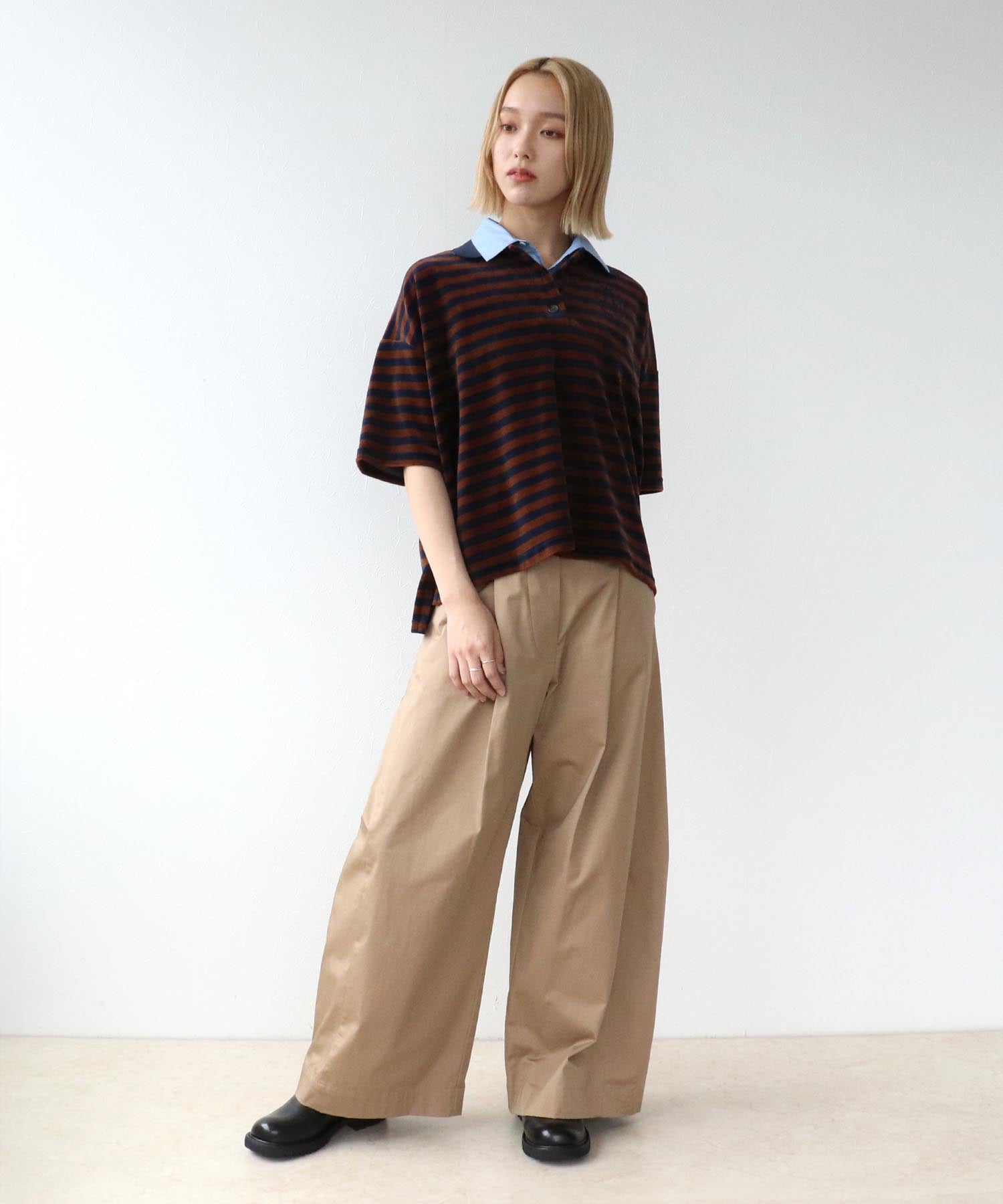 ストレッチサテンバレルパンツ