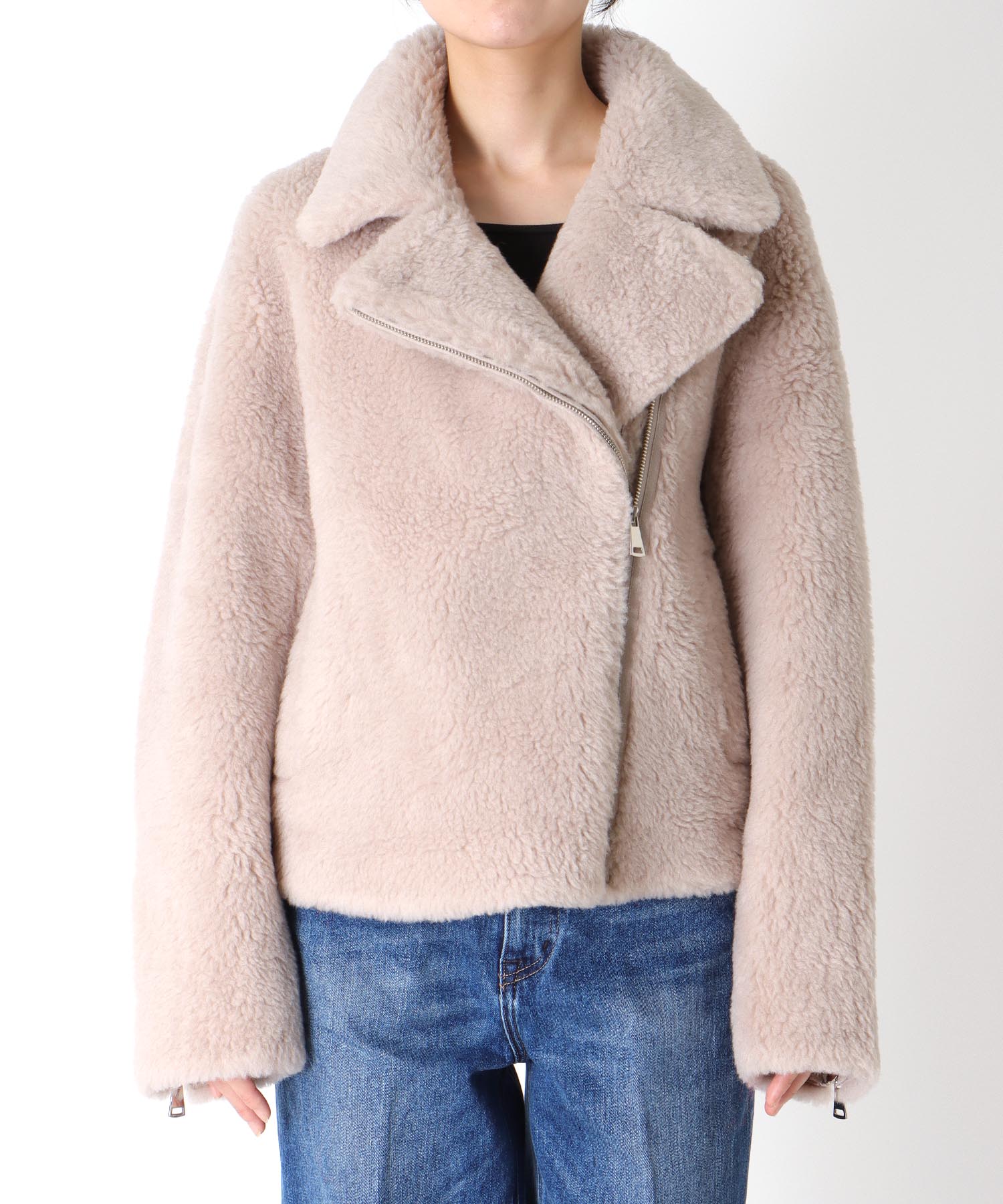 ウール混ファーライダースジャケット