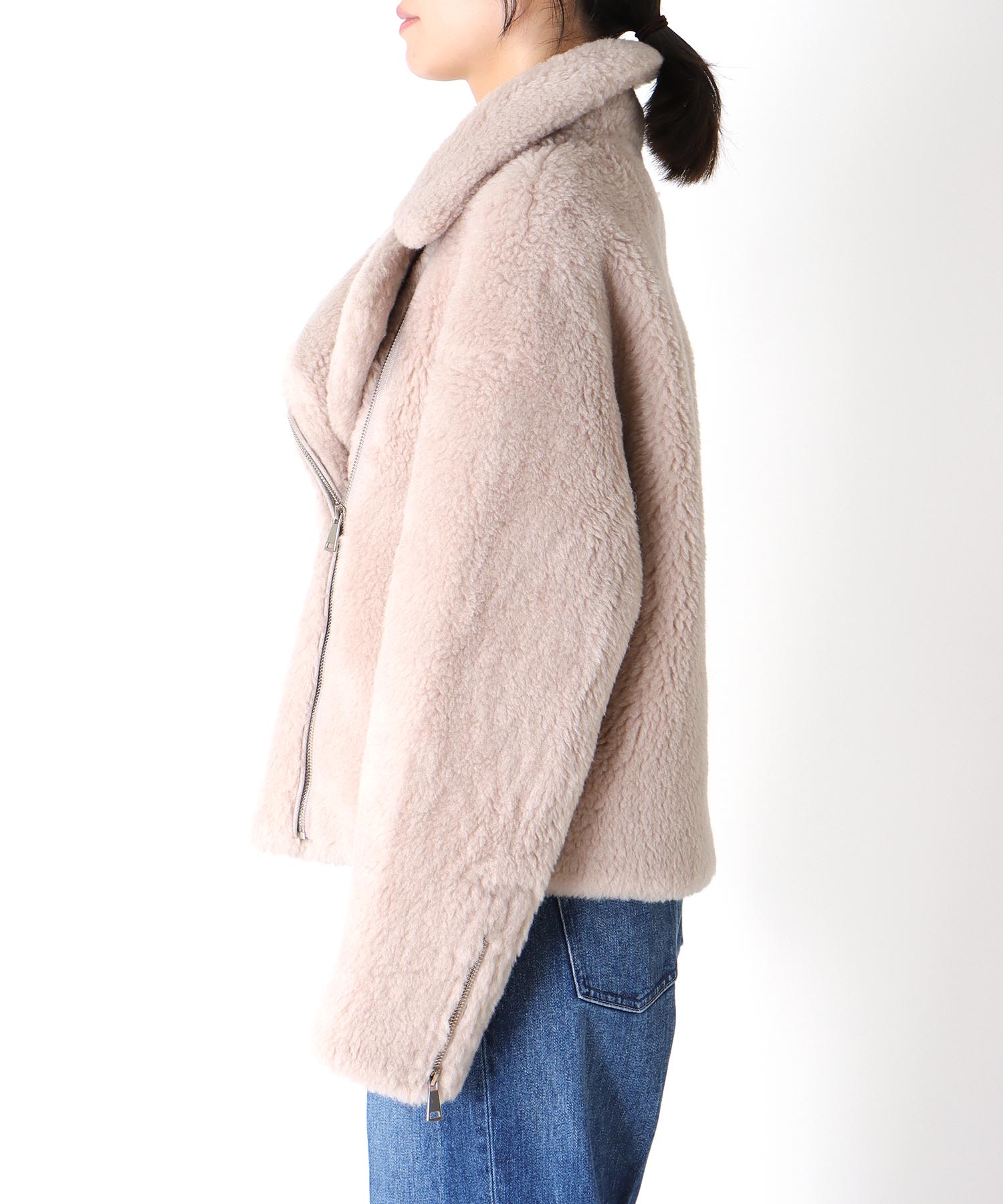 ウール混ファーライダースジャケット